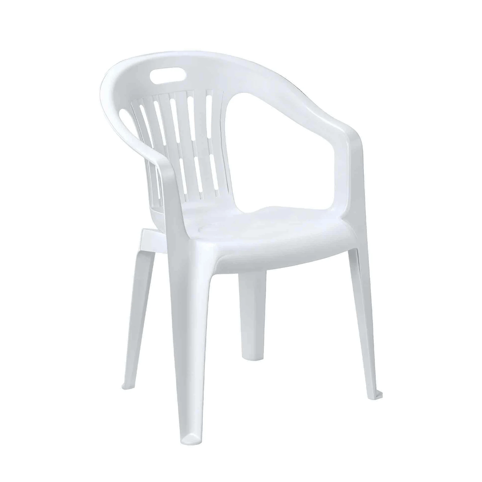 Sicignano | Silla de jardín de plástico, sillón Piona, silla con reposabrazos de exterior, con respaldo bajo, apilable, ligera, fácil de limpiar, 56 x 55 x 78 (h) cm (1, blanco)