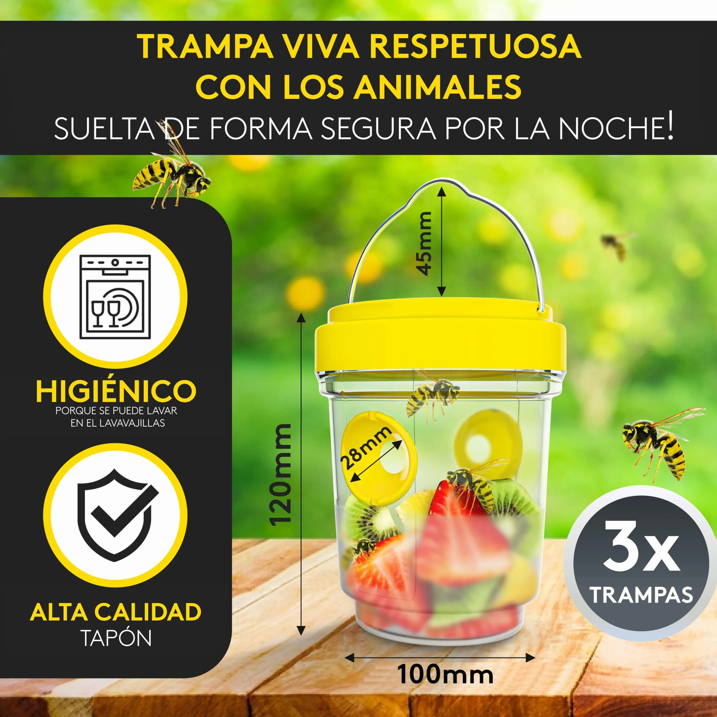 SilverRack Juego de 3 Trampas para Avispas Exterior – Repelente para Colgar o Posicionar – Atrapa Avispas Exterior – Apto como Trampa Viva y para Moscas – Solución Antimoscas y Antiavispas