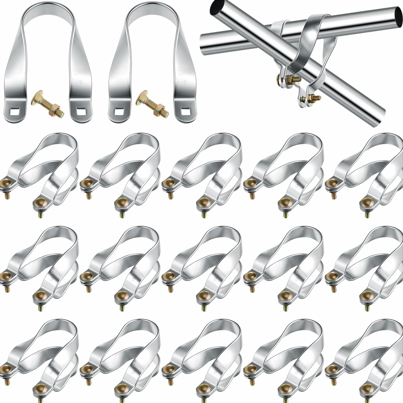 Tandefio 16 conectores cruzados para soporte de polín de invernadero, abrazaderas de aluminio para invernadero, clip de tubería, piezas de invernadero y accesorios, hebilla de tubo para marco de