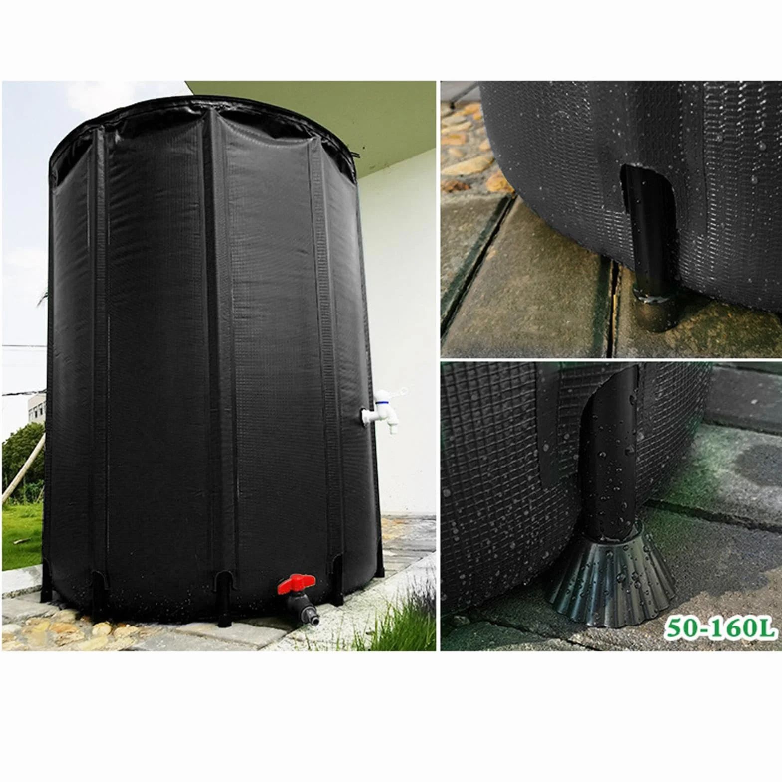 Colector de agua de lluvia – Barril de lluvia plegable con gran capacidad | práctico diseño de cremallera, cubo de recogida de lluvia con prevención de desbordamiento para lavado de coches, granja,