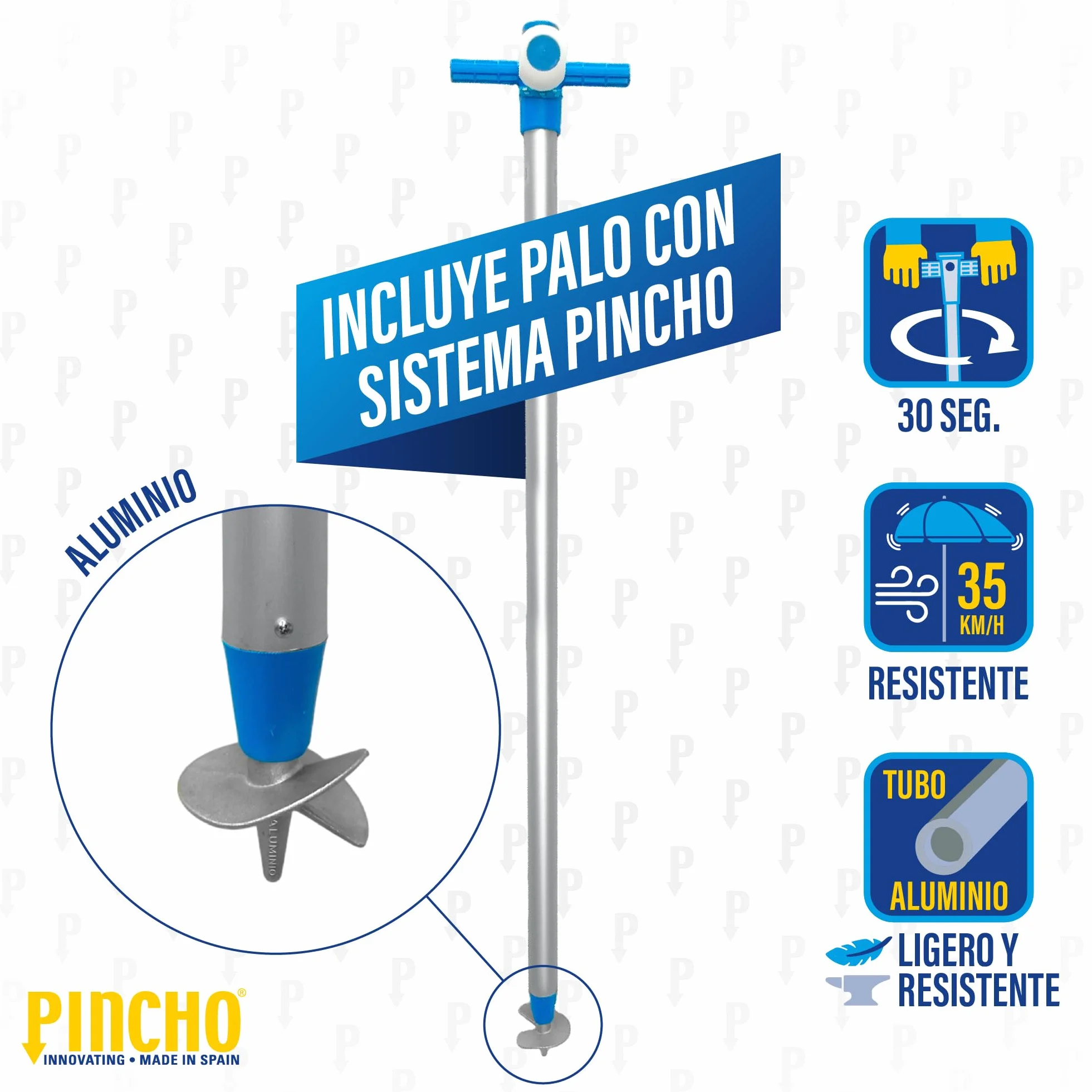 Pincho Sombrilla Playa Grande 240 Cm, Antiviento Hasta 35Km/H, Proteccion UV 50, Tubo Aluminio, 16 Varillas Fibra Vidrio, Palo Reclinable, Sombrilla Plegable Playa, Ligera, Bolsa Transporte