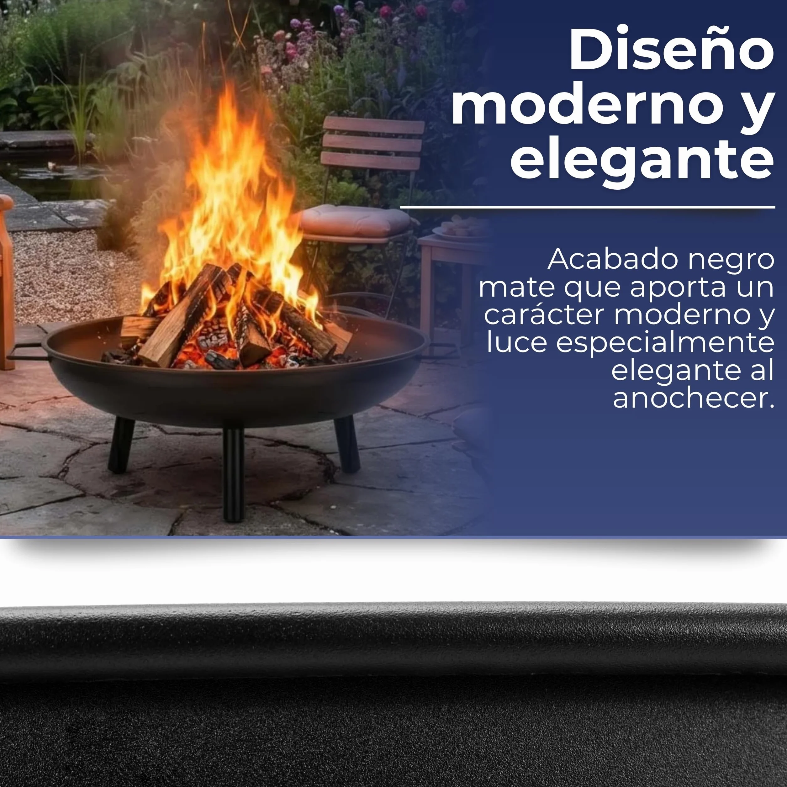 Brasero de jardín de 58 cm, brasero portátil, para exteriores, redondo, de acero, para terraza, camping, hoguera, patio, calefacción de jardín, color negro SPRINGOS