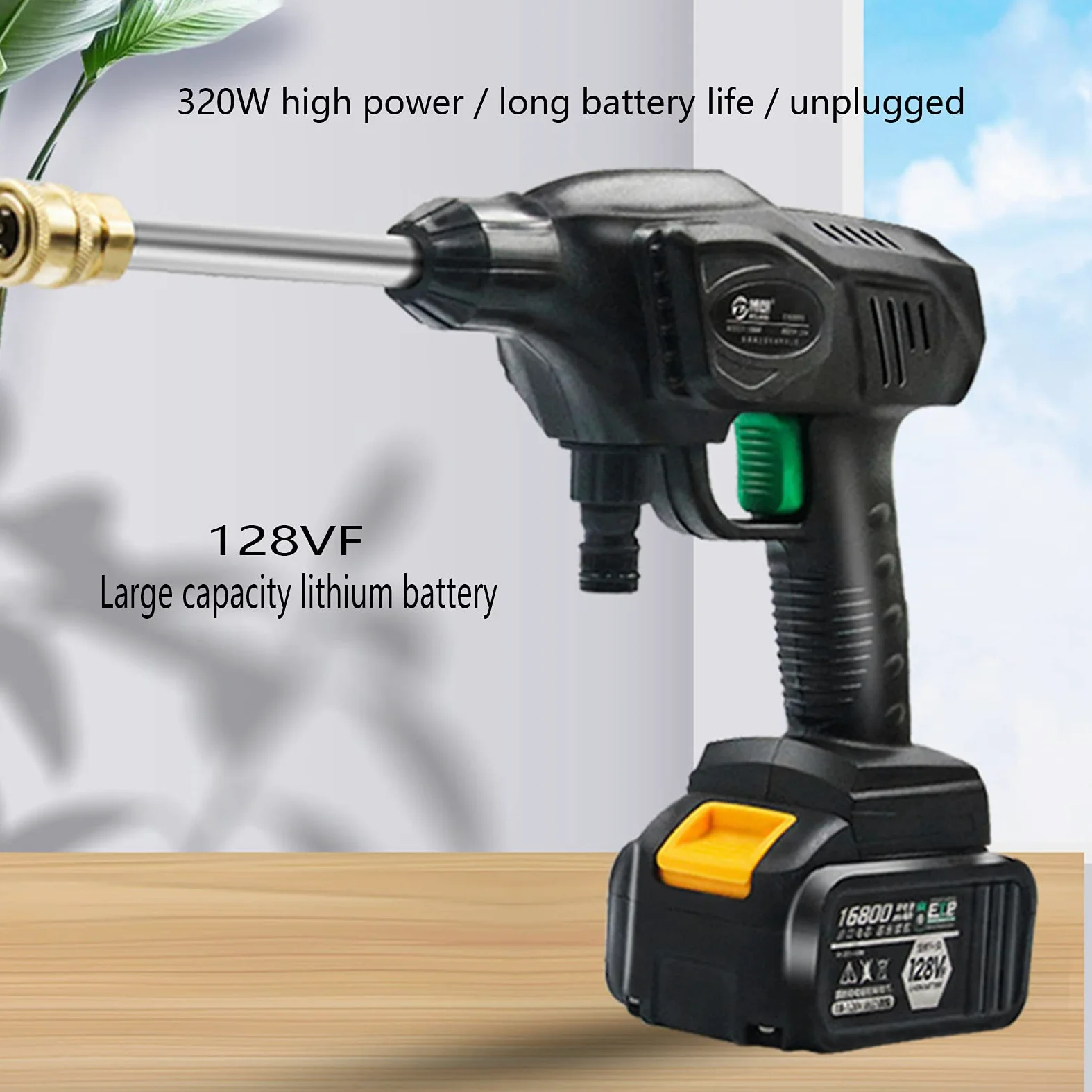 Lavadora a presión Lavado a chorro for autos Lavado de patio Boquilla de lanza Boquilla turbo inalámbrica Eléctrica de alta potencia Batería de litio Lavado de autos Bomba de agua portátil 30bar 320W
