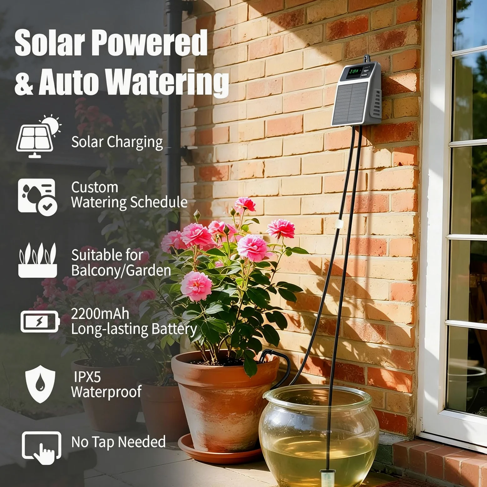 Sistema de riego automático por goteo solar con manguera de riego de 10 m | Bomba automática de riego de jardín, sistema de riego para jardín, plantas en macetas, invernadero, patio, interior, exterior