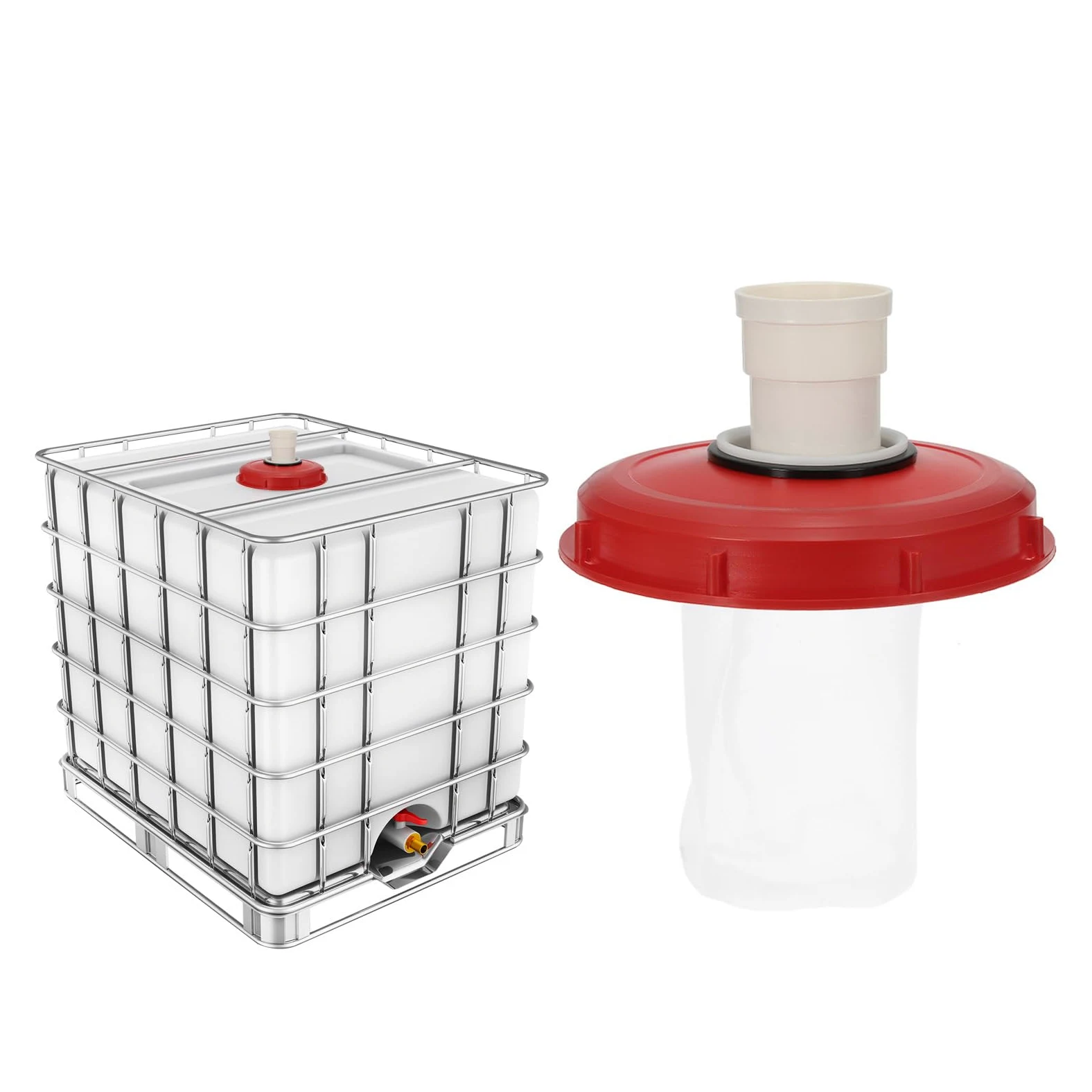 QUARKZMAN 245mm Tapa de Filtro de IBC, Adaptador de Manguera Recta de Tote de Plástico IBC de 1000L para Contenedor de Tanque de Agua de Lluvia para Tanques de Agua de 275gal, Rojo/Blanco