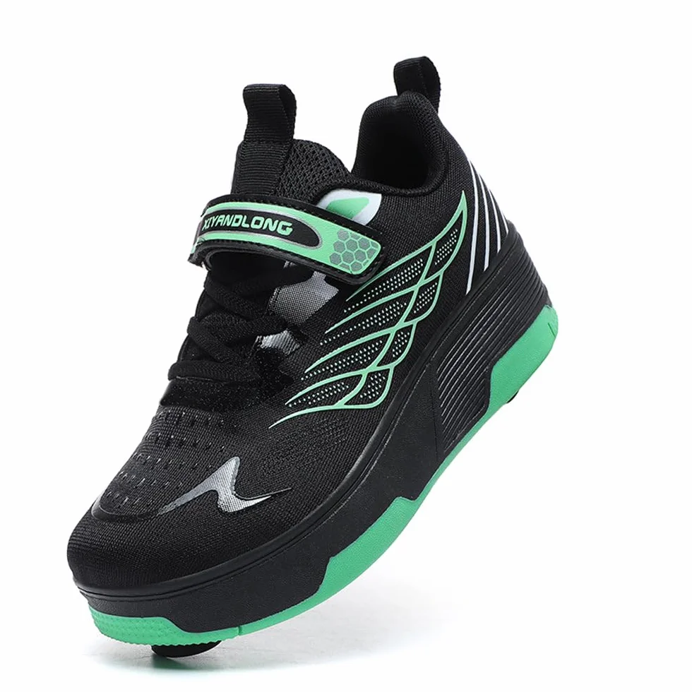 HUSKSWARE Zapatos Deportivos Patines de 4 Ruedas con Freno de pie, Negro Rosa, 29-40 EU