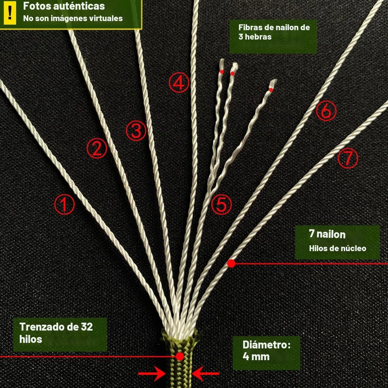 Paracord Cuerda de Nailon 4 Piezas 19ft 6 Metros 4mm 7 Hilos Total 76ft
