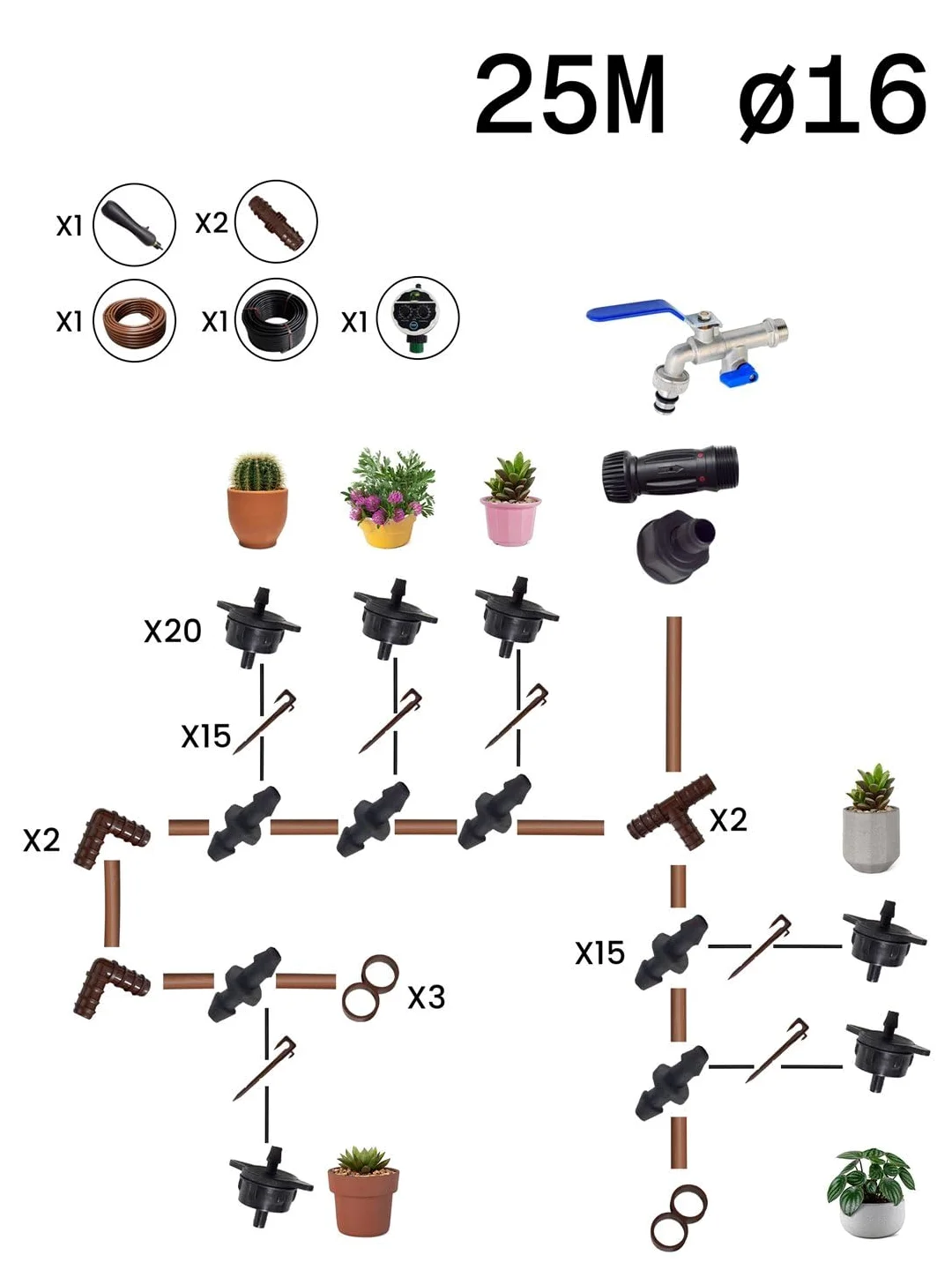 JARDIN202 - Kit de Riego por Goteo con o sin Programador | Completo para Jardín y Huerto | Con programador -