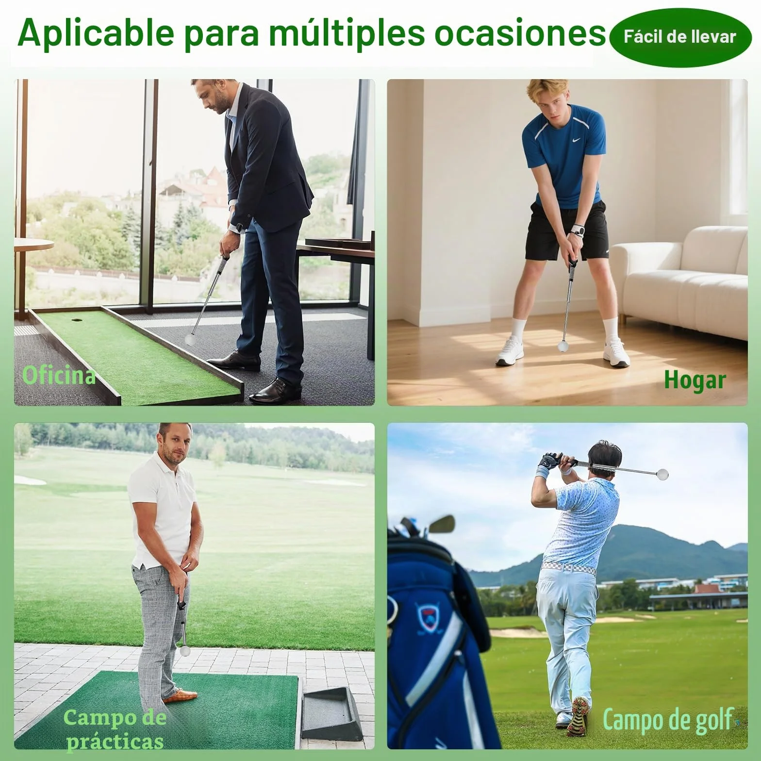 Entrenador de Swing de Golf Telescópico Retráctil con Click para Diestros