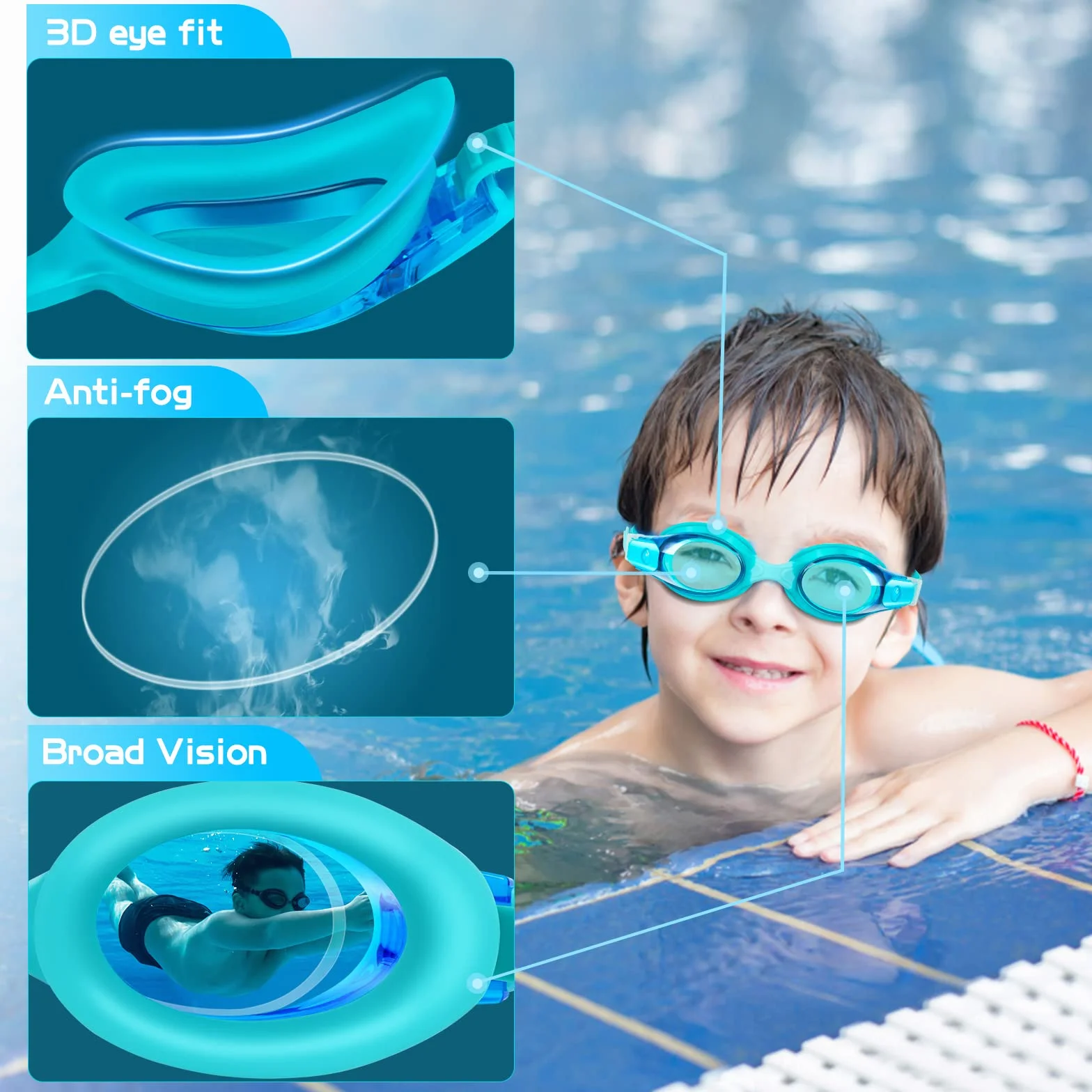 JATEKA Gafas de Natación para Niños Ajustables Antiniebla Sin Fugas con Clip de Nariz y Enchufe de Oído