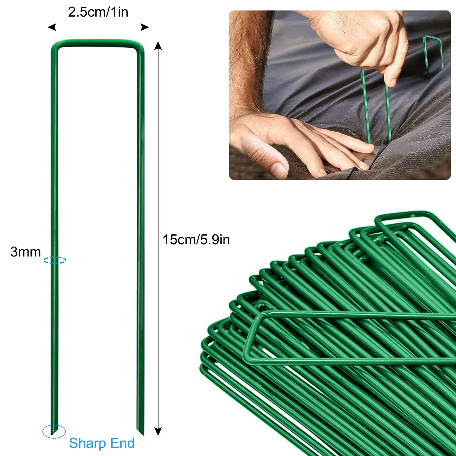 50 Piezas Clavijas de Jardín, Galvanizado en Forma de U Grapas Jardin Anclas de Suelo Camping, Piquetas de Acero para Control de Malas Hierbas Membrana Cesped Artificial