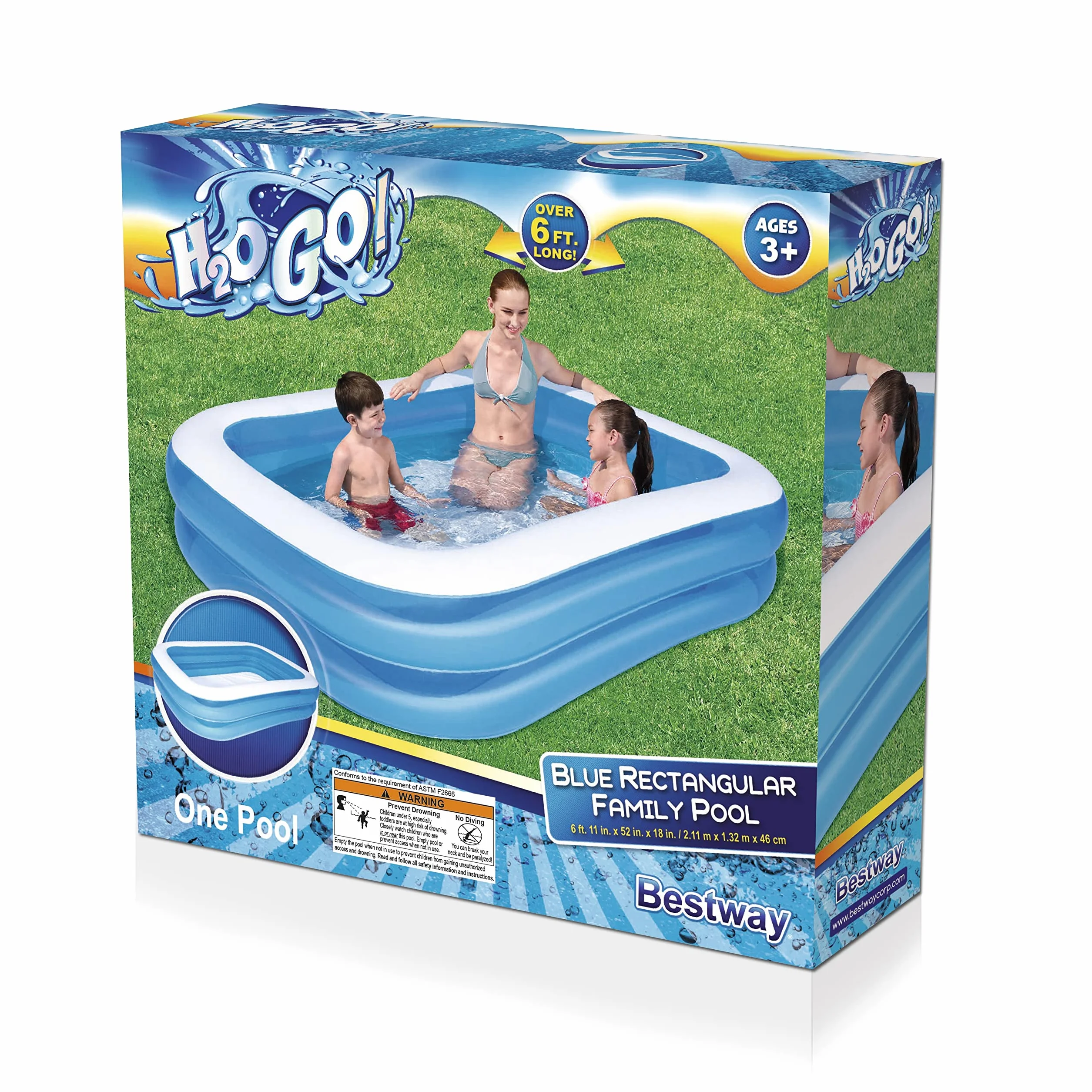 Bestway 12819 - Piscina Hinchable Rectangular de Lujo Azul, 211 x 132 x 46 cm