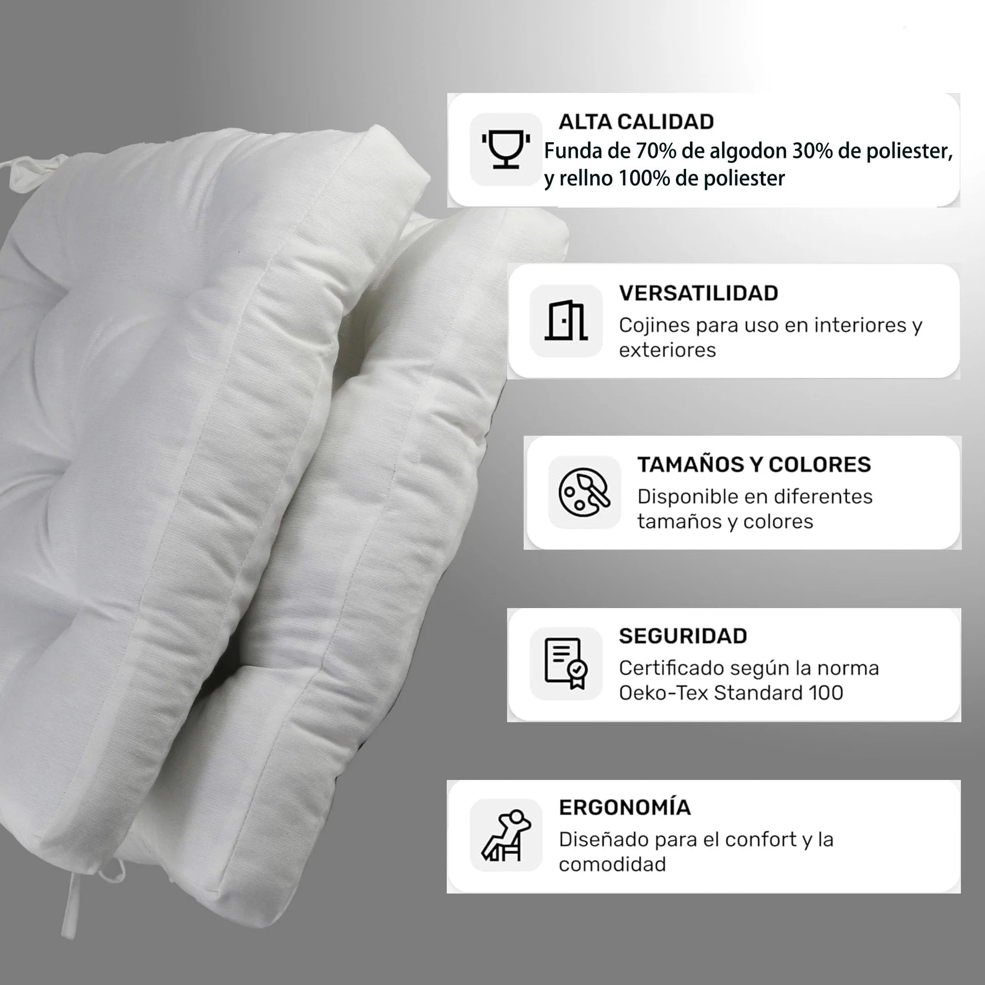 various Pack 4 Cojines para Silla，Cojin de Asiento Decorativo Funda de Poliéster y Relleno de Fibra Hueca 50x50x5cm,Ideal para Comedor, Terraza, Salón y Restaurante,Color Blanco