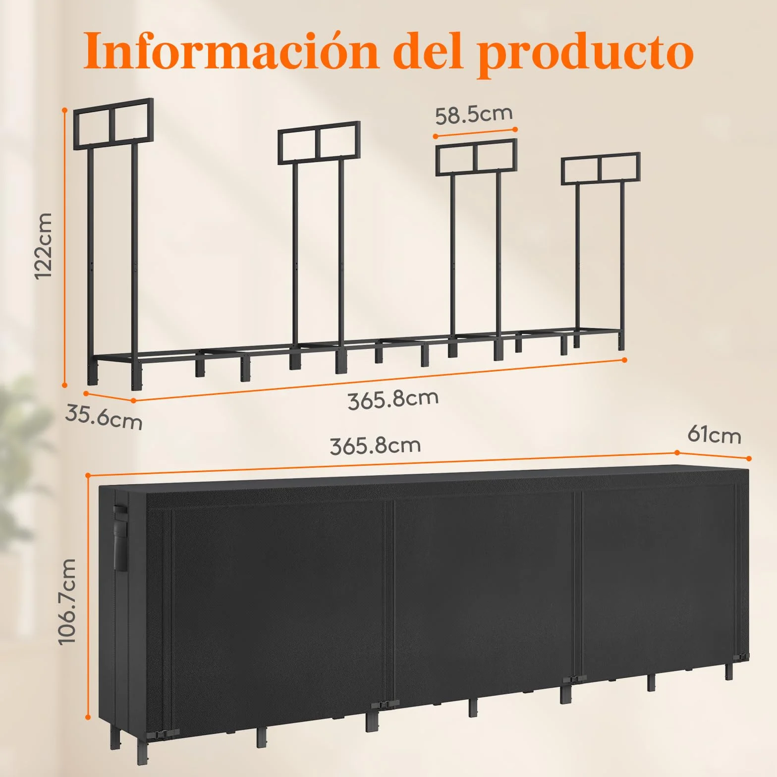 Lifewit Estante Almacenamiento Leña con Cubierta Impermeable, 365.8×58,5×122cm Estante Resistente para Troncos, Soporte para Leña, Registro de leña con Tapa para Chimeneas, Pozos de Fuego