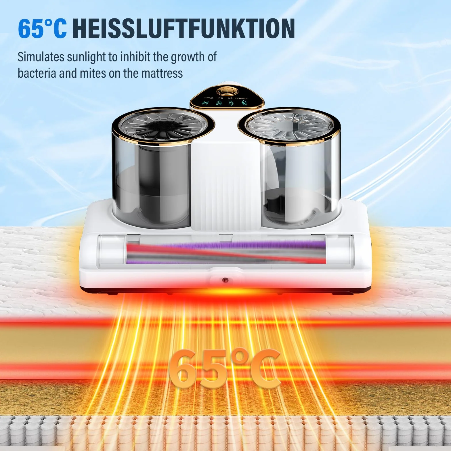 Aspiradora Antiácaros,Aspirador de Ácaros con Luz UV y Ultrasonido Calentamiento 16Kpa de Succión 500W Aspiradora de Acáros Elimina 99,9% de BacteriasAlérgenos y Ácaros Polvo Aspirador