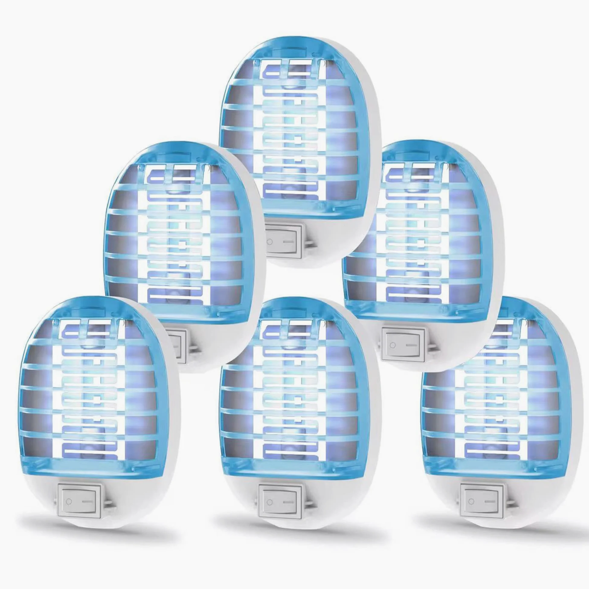 Exterminador de insectos para interiores, trampa electrónica para moscas, mata mosquitos con luces azules para sala de estar, hogar, cocina, dormitorio, habitación de bebé, oficina (6 paquetes)
