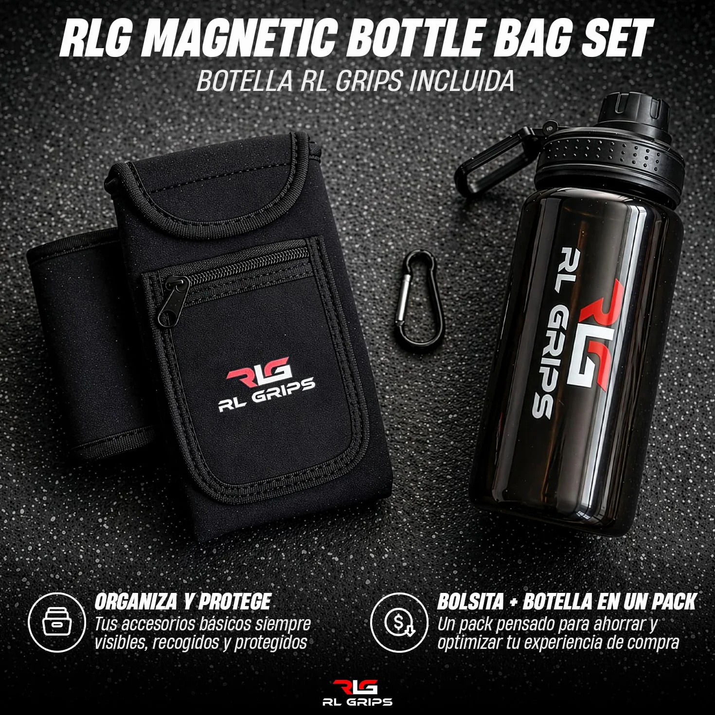 RL Grips Bolsa Magnética Gym para Botella y Móvil – Funda Magnética Gimnasio con Imanes Potentes
