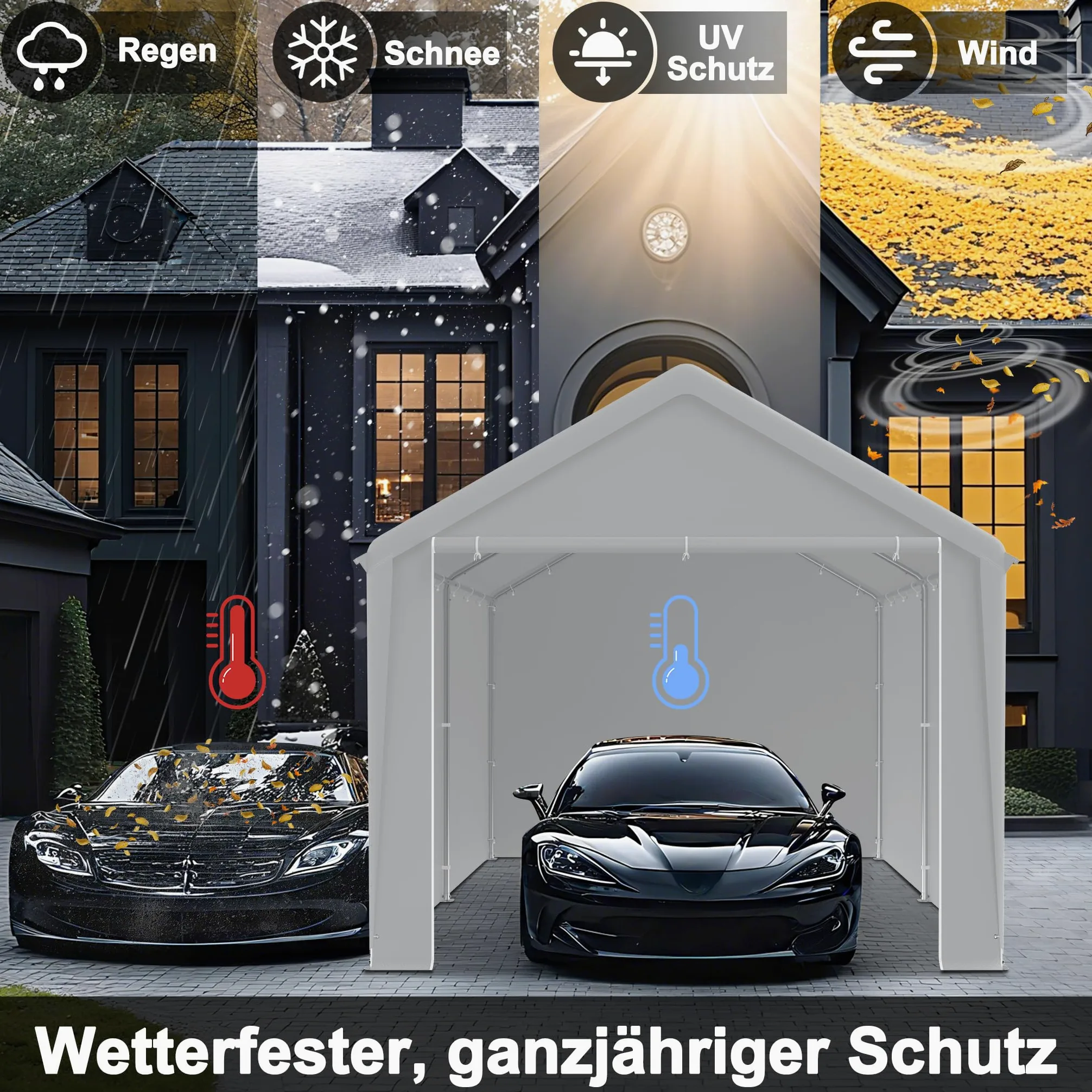 FIVMEN Carport 3x4 m con paredes laterales extraíbles resistente al invierno para coche SUV camión gris