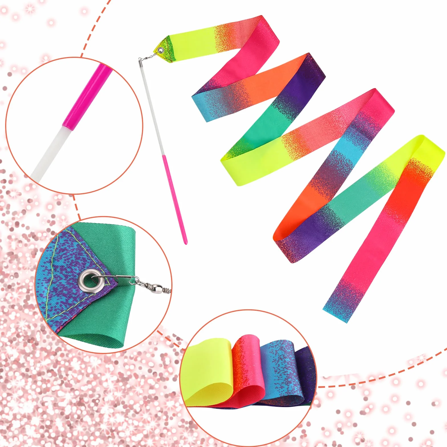 Rhythmic Dance Ribbons 78.7 Inch Gymnastics Ribbon Dancer Wand Dancing Streamers for Kids Artistic Gymnastics