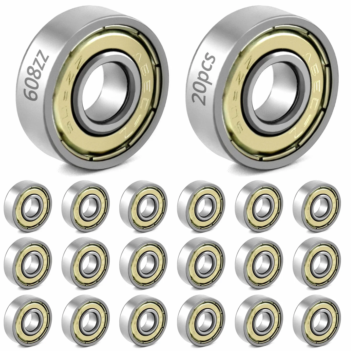 QWORK 608zz Rodamientos de Bolas de Ranura Profunda 8mm x 22mm x 7mm Doble Blindaje de Metal
