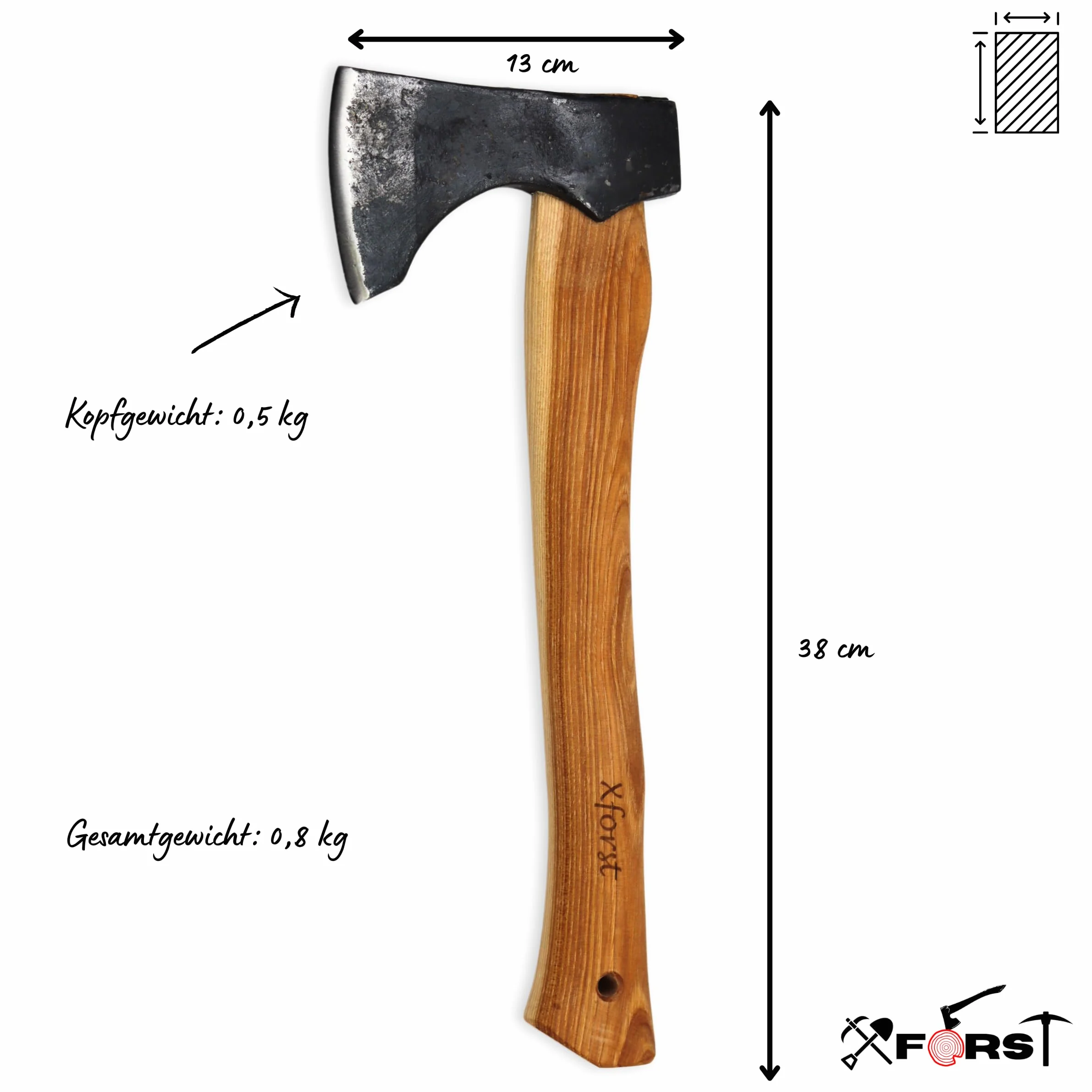 Xforst Hacha, Hachuela con vaina de cuero de acero al carbono forjado afilada, Hacha de mano de supervivencia - Modelo Vikingo X-TA5B