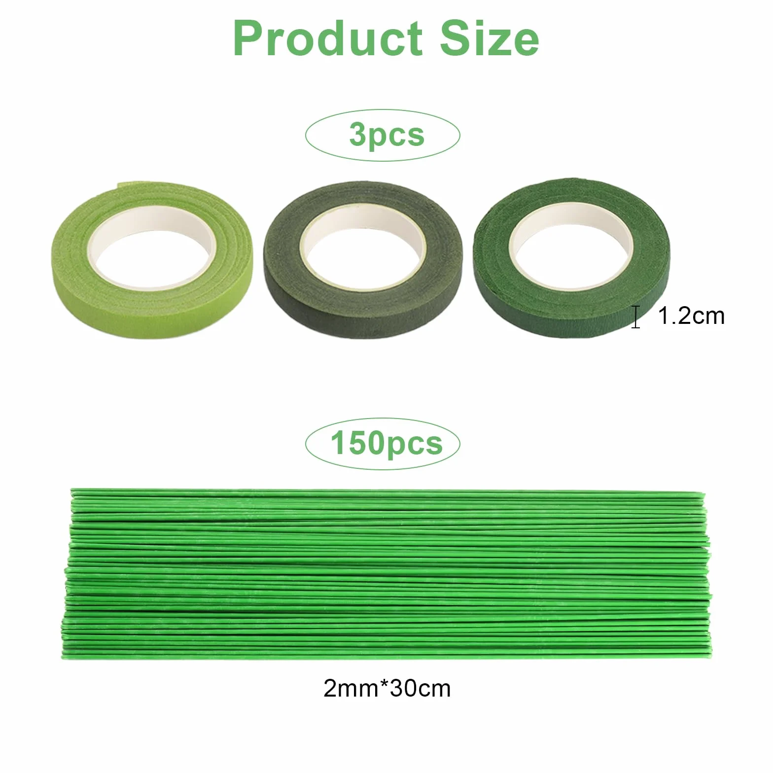 Alambre para flores verde, 150 unidades, 2 mm, 30 cm, alambre verde para floristería, varillas de alambre para manualidades, alambre estable para manualidades, flores, arreglos, ramos de jardín