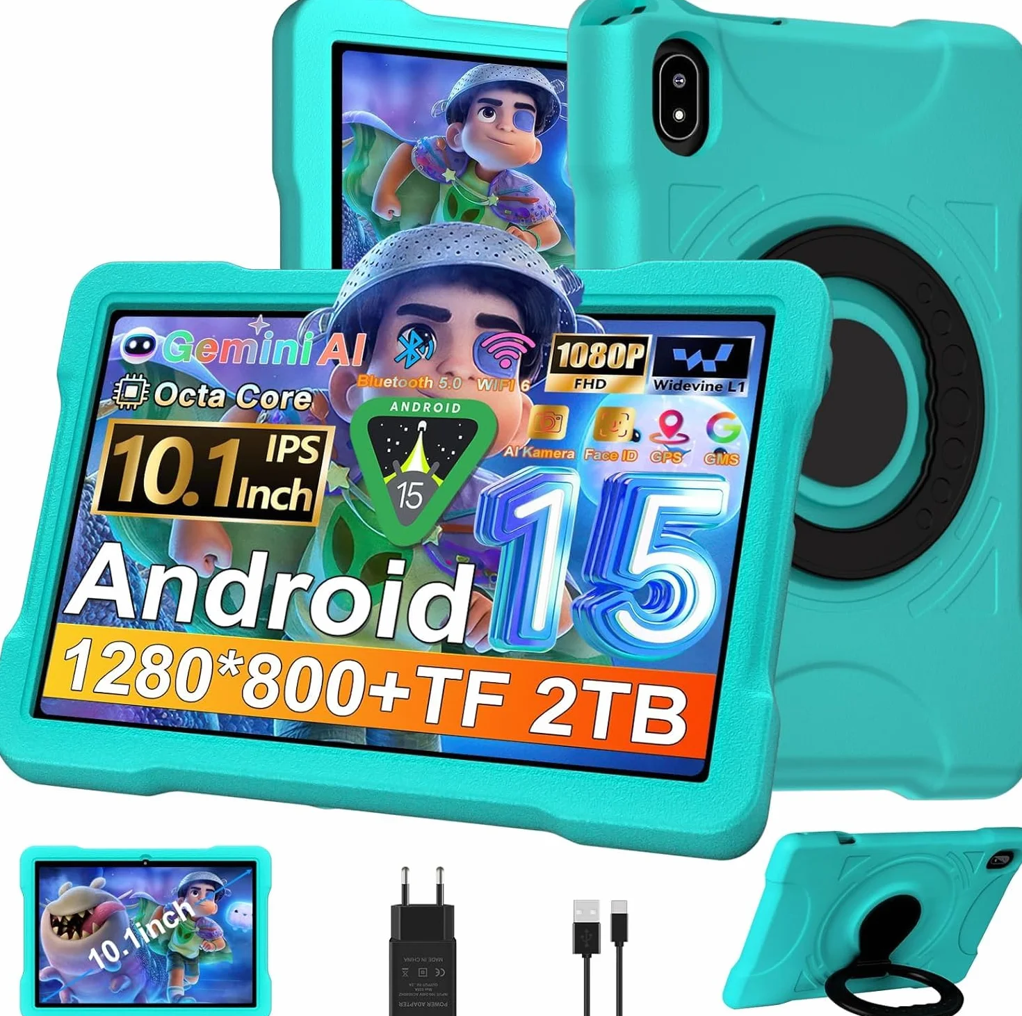 Tablet Android 15 10 Pulgadas Octa-Core 64GB ROM 5MP+8MP Widevine L1 WiFi6 Bluetooth 5.0 1280x800 Azul