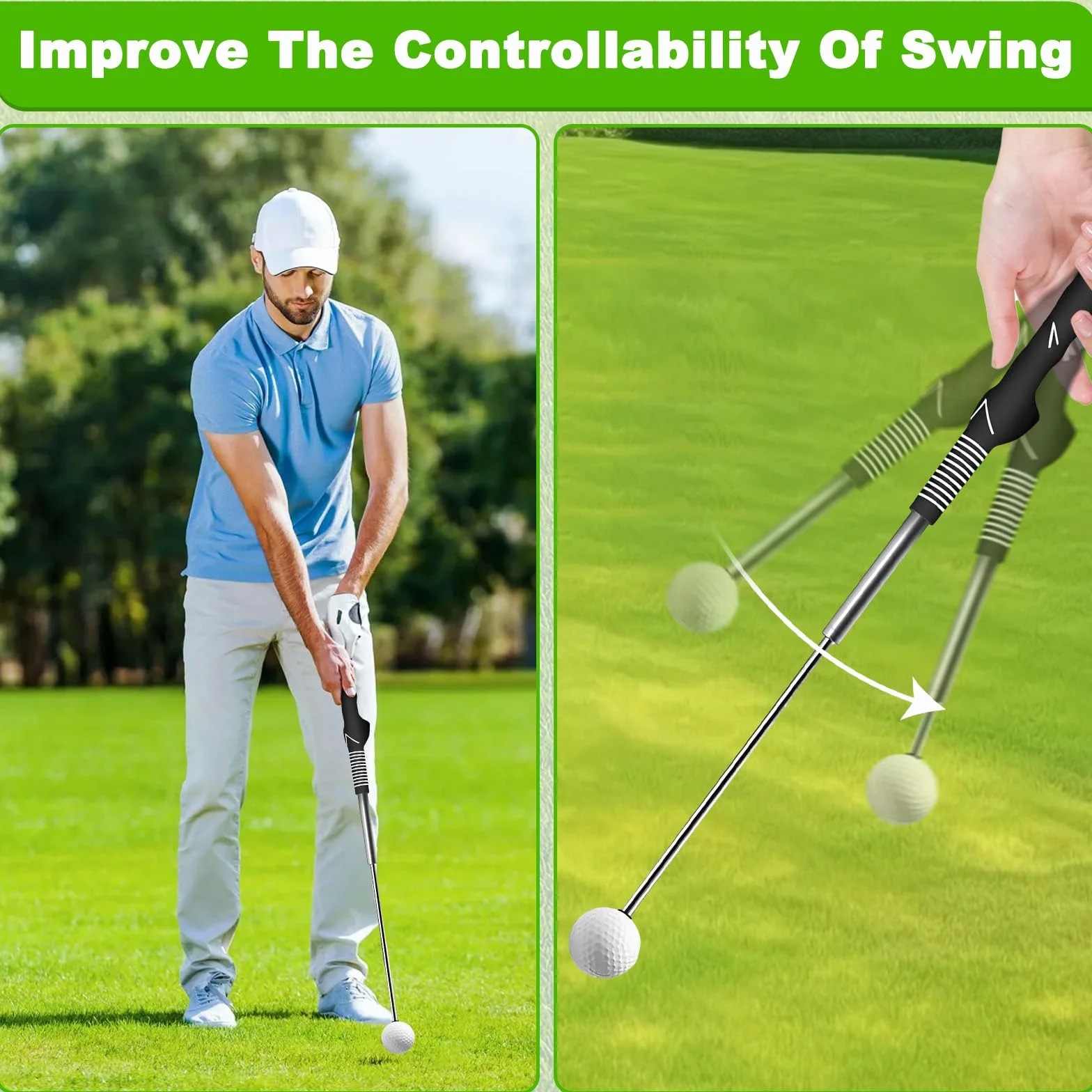 Entrenador Swing Golf Retráctil con Sonido Clic Rítmico, Ayuda Portátil Corrección Postura Agarre para Práctica