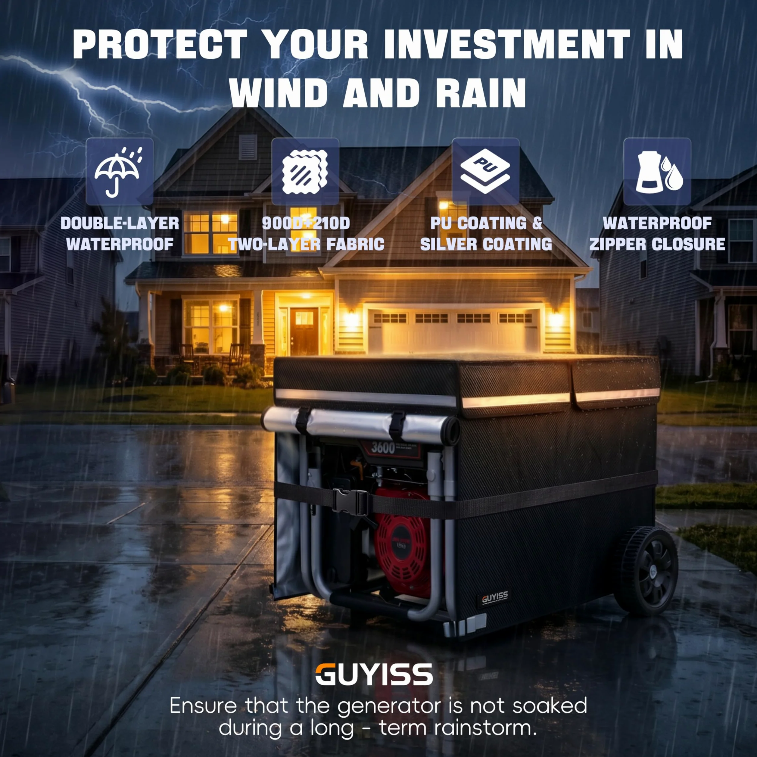 [Tela gruesa resistente 900D+210D 2025] Cubierta GUYISS para generador, cubierta protectora para generador de 32 x 24 x 24 pulgadas mientras corres, la parte superior se puede abrir para repostar.