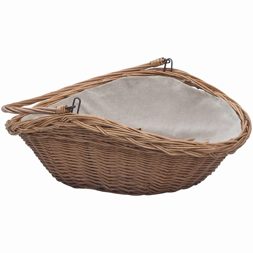 Cesta para leña resistente con asa de transporte, 57 × 46 × 52 cm, mimbre marrón, ideal para guardar leña en estilo rústico rústico, versátil como cesto para la ropa