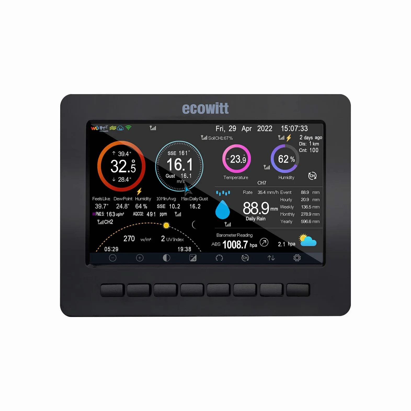ECOWITT Consola HP2550 para estación meteorológica TFT de 7 pulgadas con puerta de enlace, par con sensor exterior WS69/WS80/WS90/otros accesorios Ecowitt