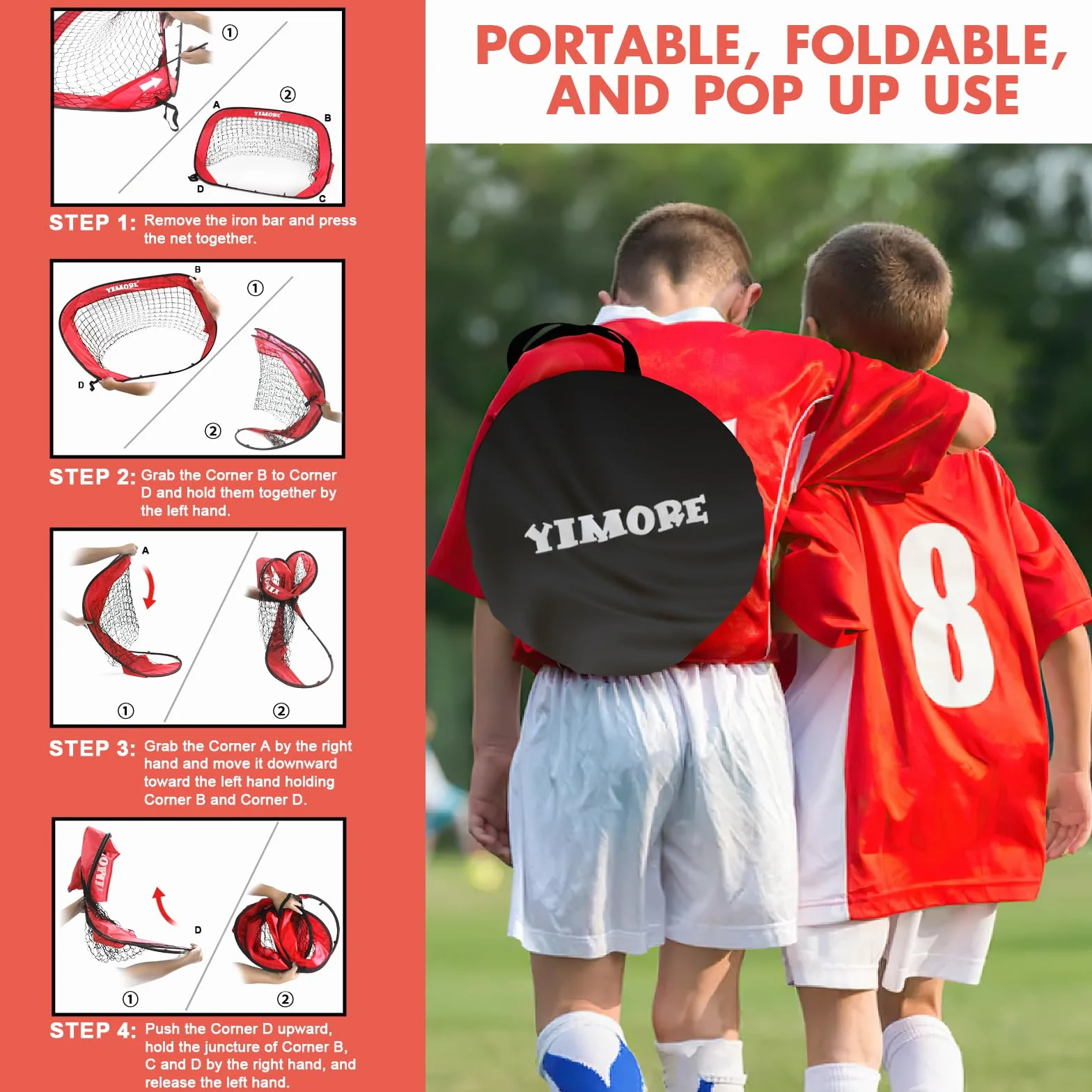 YIMORE Porteria Futbol Niños Plegable 120x80x80 CM Pop Up para Jardin Exterior