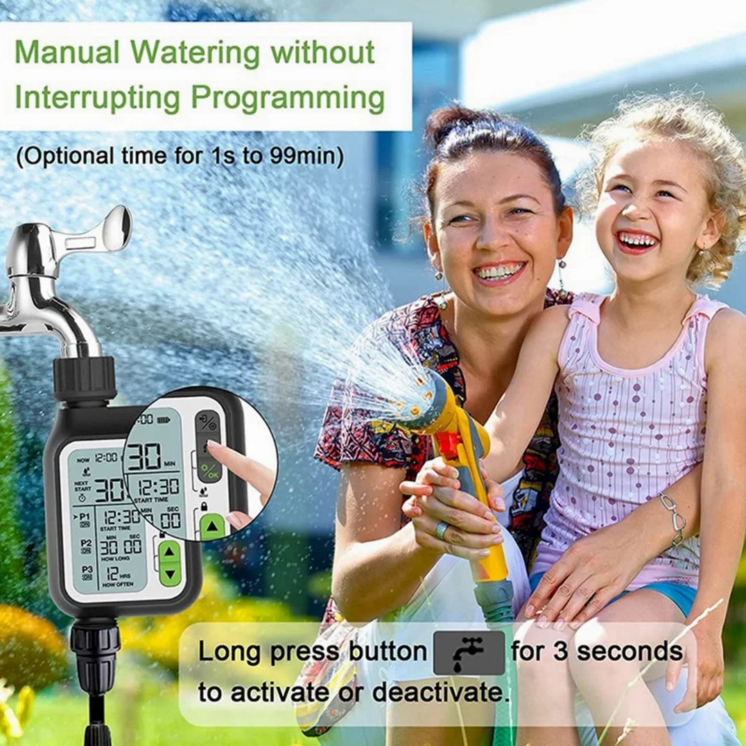Temporizador de riego automático para jardín con sensor de lluvia, 3 programas separados, sistema de riego controlador de riego