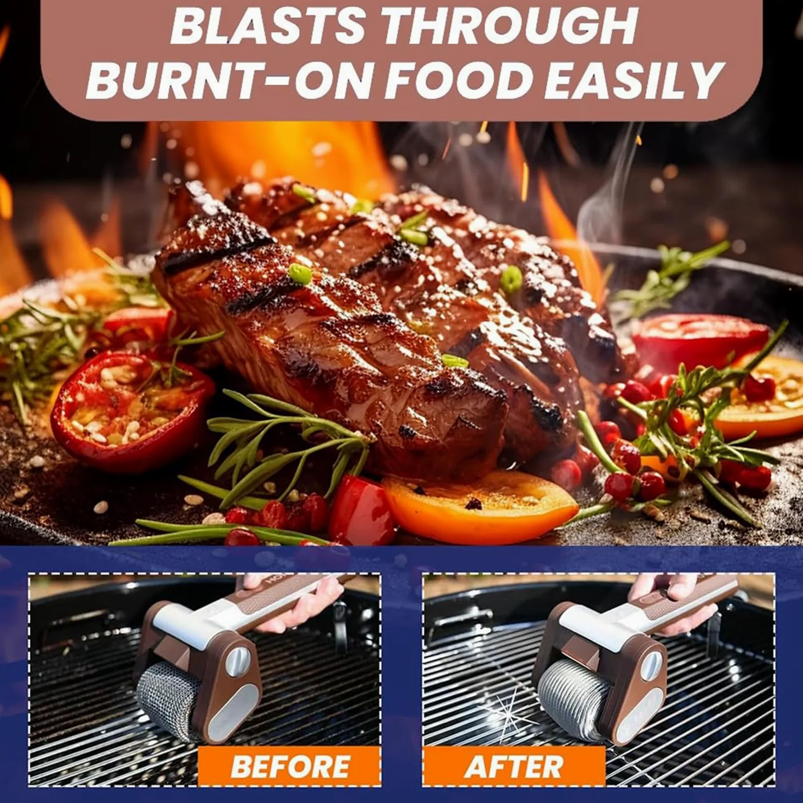 Cepillo eléctrico para parrilla, limpiador inalámbrico de parrilla de barbacoa con luz LED, rodillo de acero inoxidable de 350 rpm, herramienta de limpieza recargable sin cerdas para parrillas de