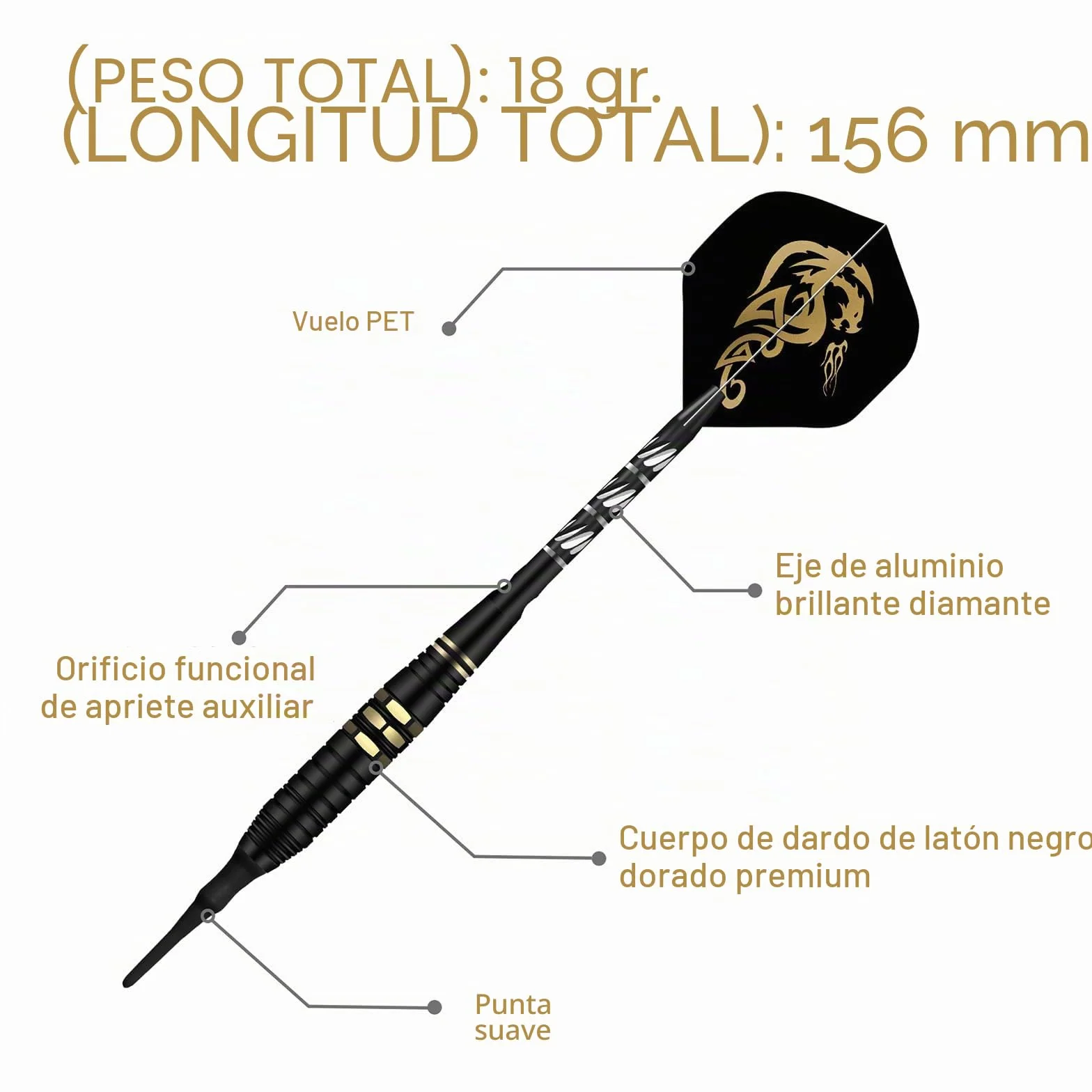 Dardos Blandos Profesionales 18 Gramos con Punta de Plástico para Diana Electrónica, Juego de 3