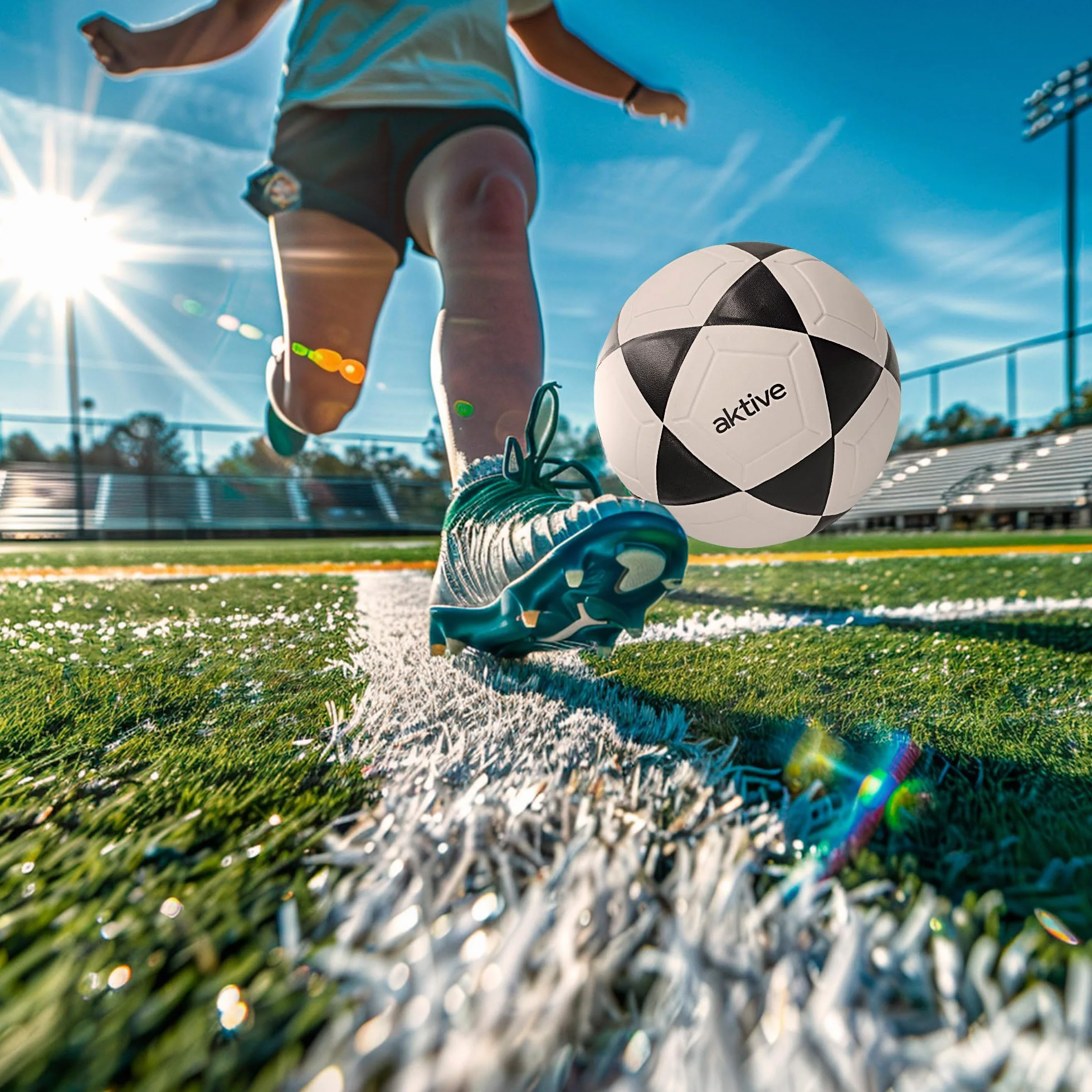 AKTIVE Balón de fútbol PVC 360-380g D20 cm Talla 4 Blanco y Negro Resistente Duradero Entrenamiento Aire Libre