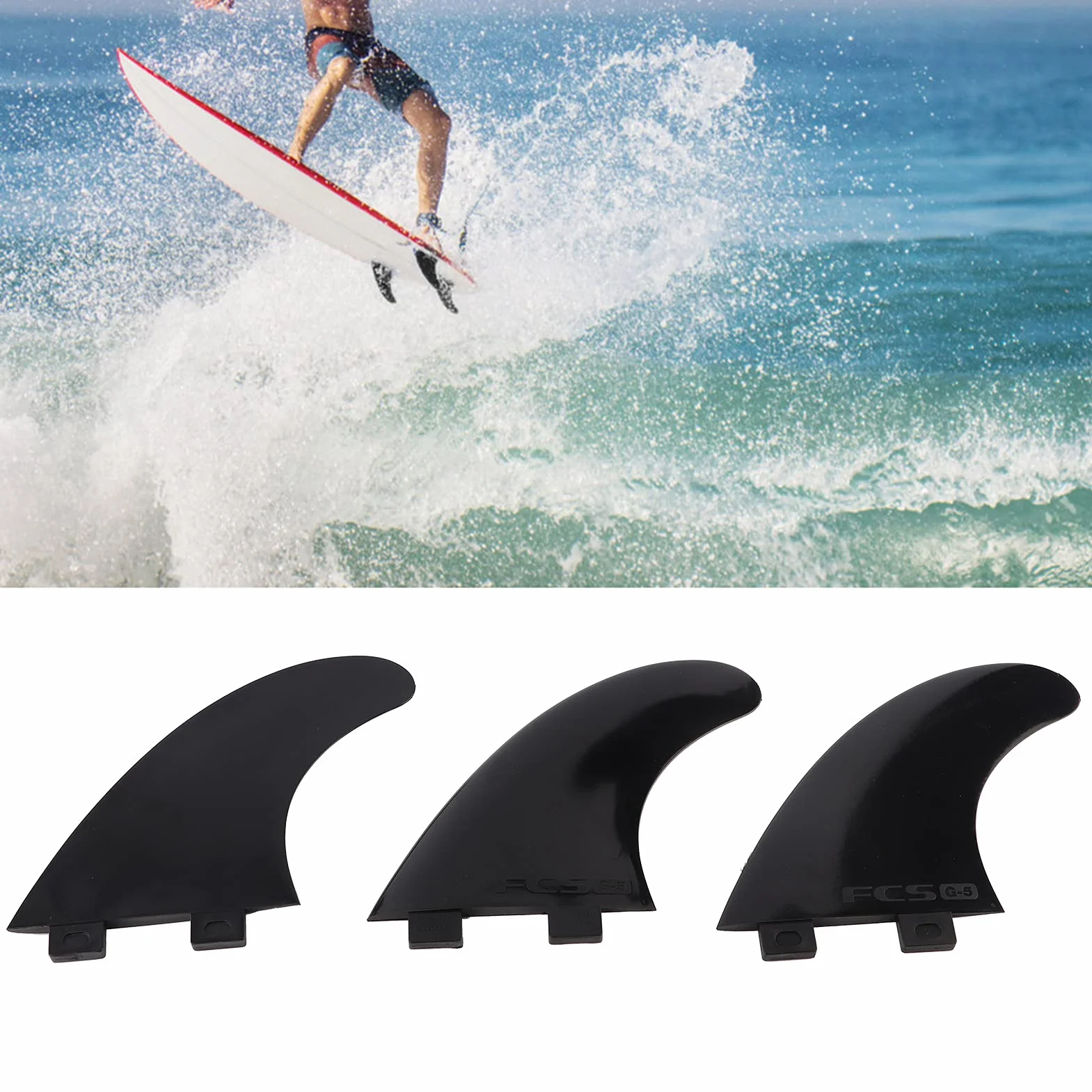 MAGT FCS G5 Aleta de Tabla de Surf 3Pcs Set Durable para Longboard y Paddleboard Negro/Blanco