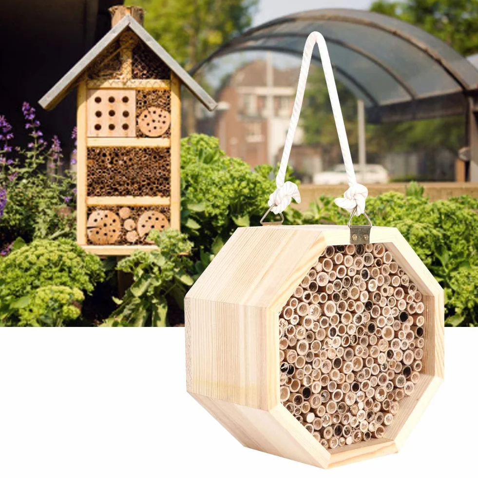 Yctze Bee House, 16 * 16 * 9 Insecto de Madera Bee House Wood Bug Room Hotel Nesting Box para Decoración de Jardín Al Aire Libre