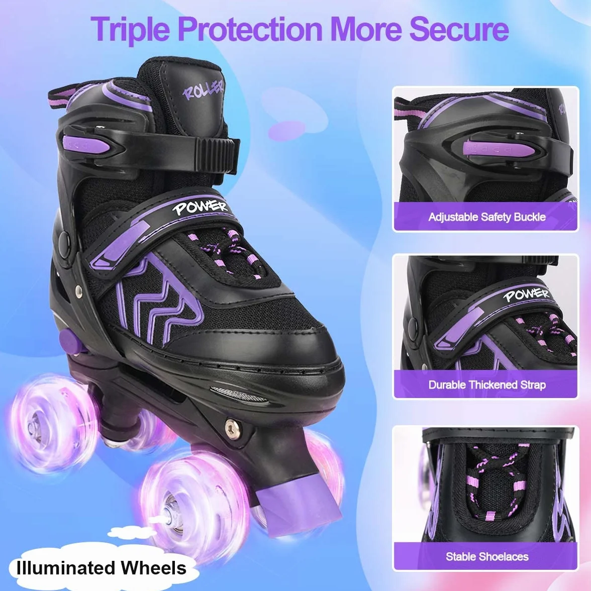 Patines 4 Ruedas Niñas Niños Roller Quad Ajustables con Ruedas Luminosas Principiantes