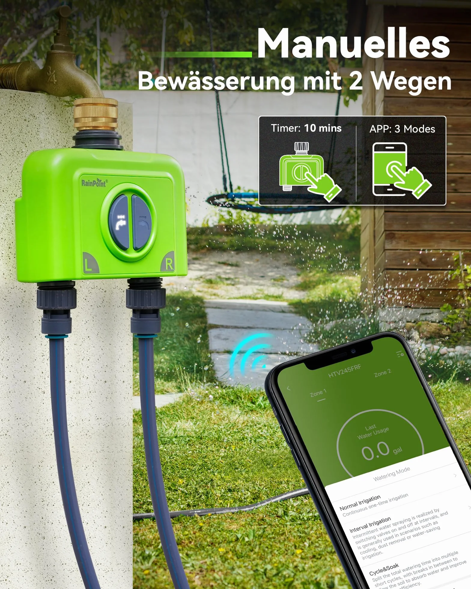 RAINPOINT Programador Riego WiFi 2 Salidas, Puerta Enlace Ethernet y Entrada de Latón, Riego Automatico para Jardín Via App/Voz Control, Riego Basado Clima, Retraso por Lluvia/Manual, 2x6 Horarios