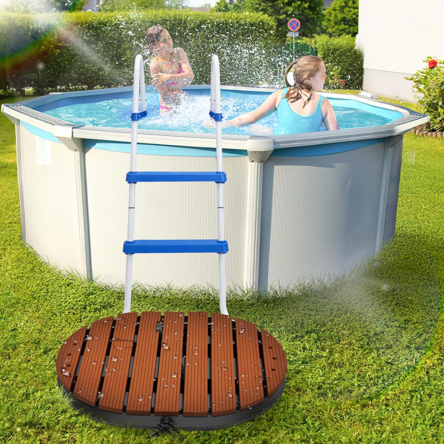 Ducha de suelo de jardín con rueda de pie y boquillas de cobre, ducha de piscina de hasta 4 m de altura de fuente, ducha exterior de aluminio, antideslizante, resistente a la intemperie