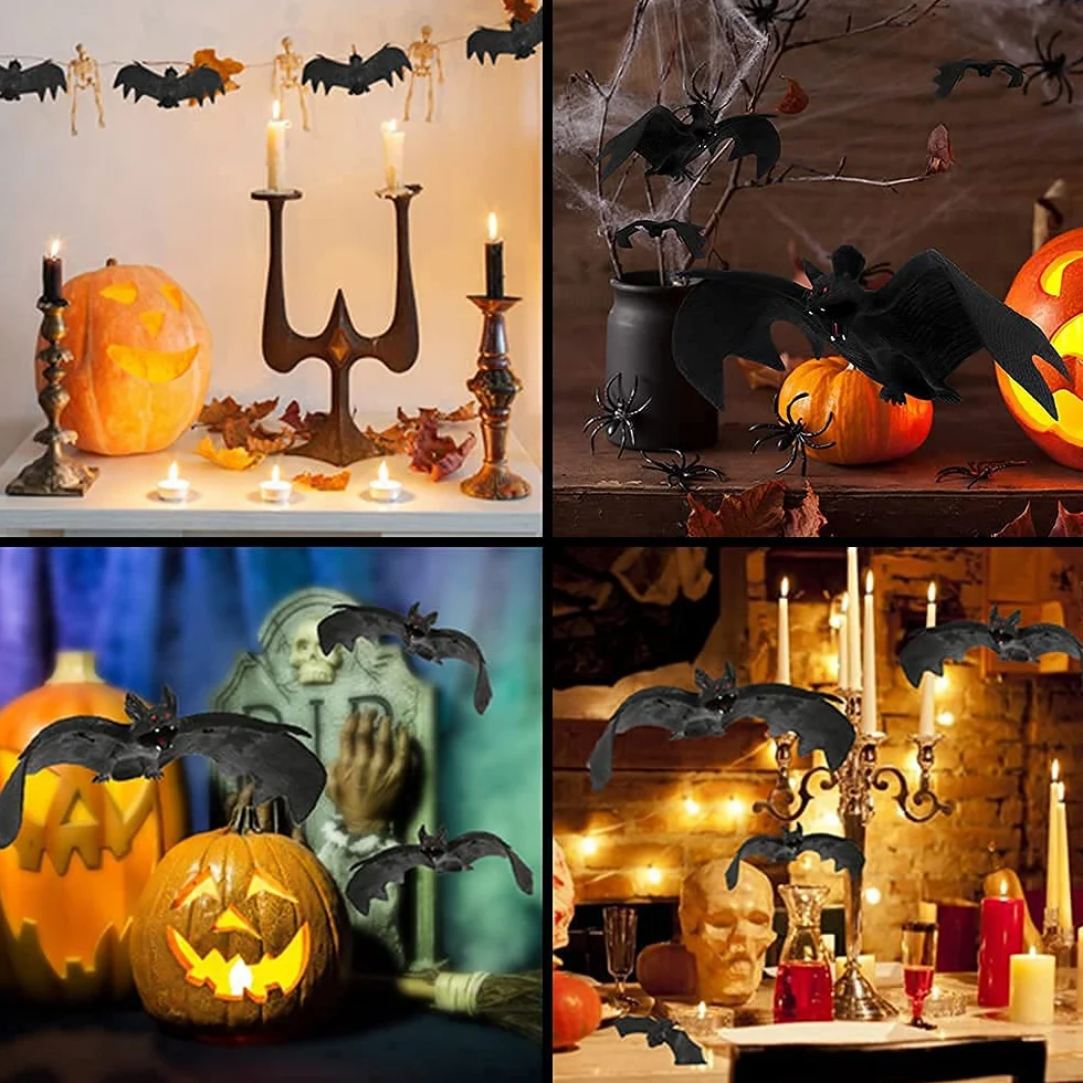 8 murciélagos realistas de Halloween 3D decoración de murciélagos colgantes de Halloween murciélagos de goma 3D para suministros de fiesta de Halloween murciélagos de Halloween y decoraciones