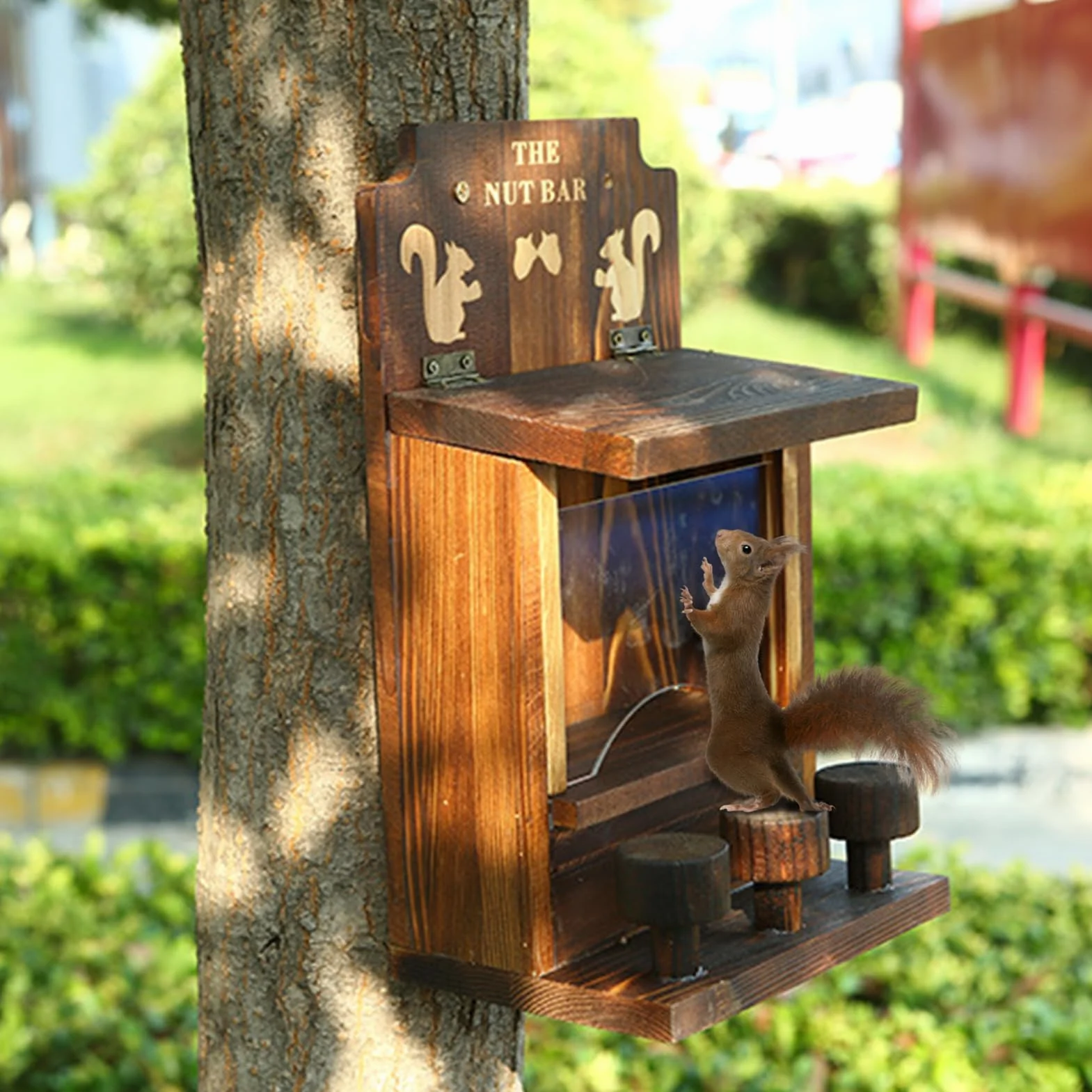 Casa De Ardillas - Casa para Ardillas De Madera - Resistente A La Intemperie Alimentador De Vida Silvestre para Jardín De Invierno Exterior