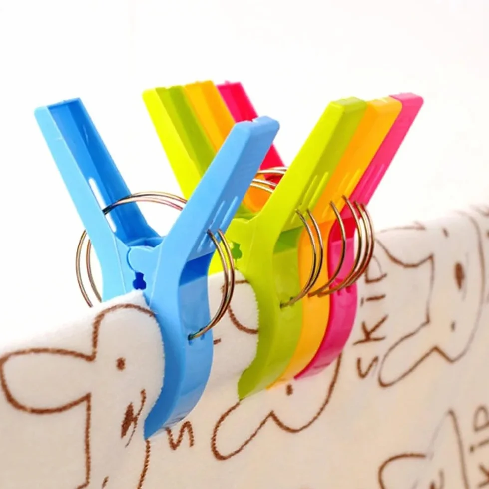 8 pinzas XXL de plástico para tumbonas, 4 colores, 8 piezas