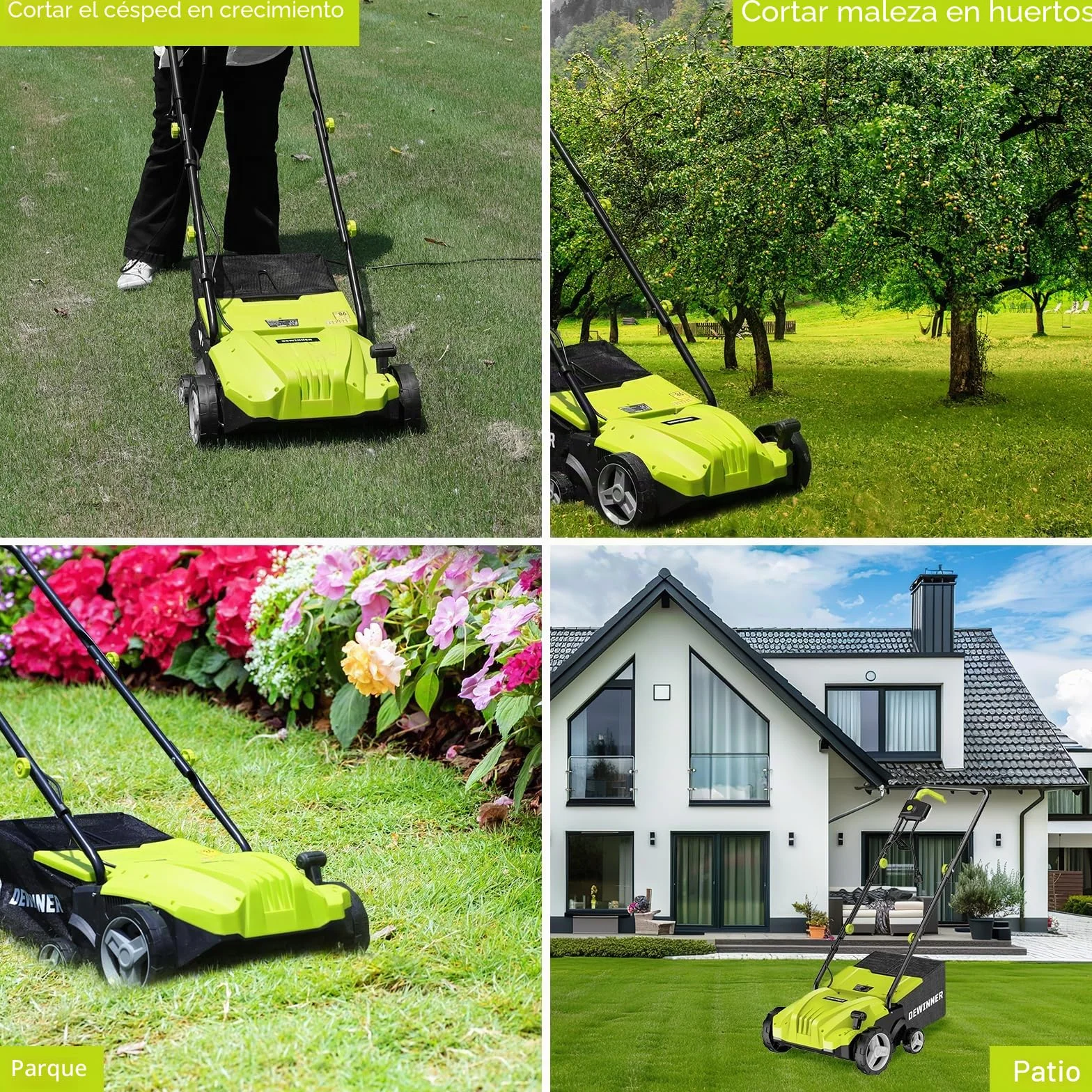 DEWINNER Escarificador eléctrico 2 en 1, aireador de césped 1500W, 32 cm de Ancho de Trabajo, Cesta de Recogida de 30 l, Ajustable en 4 Niveles de -12 Biz + 4 mm