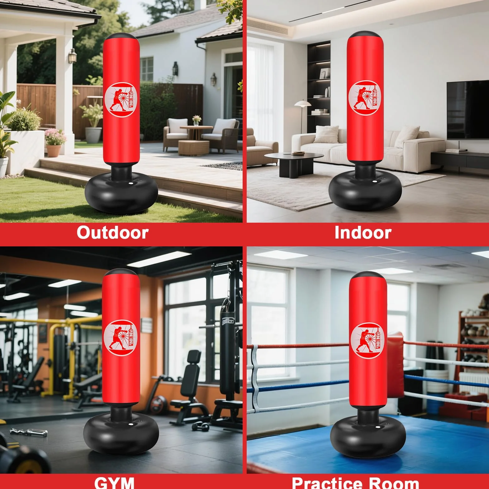 Qoosea Saco de Boxeo Niños 160cm con Bomba de Aire y Guantes, Bolsa de Boxeo Inflable Estable para Karate Kickboxing MMA