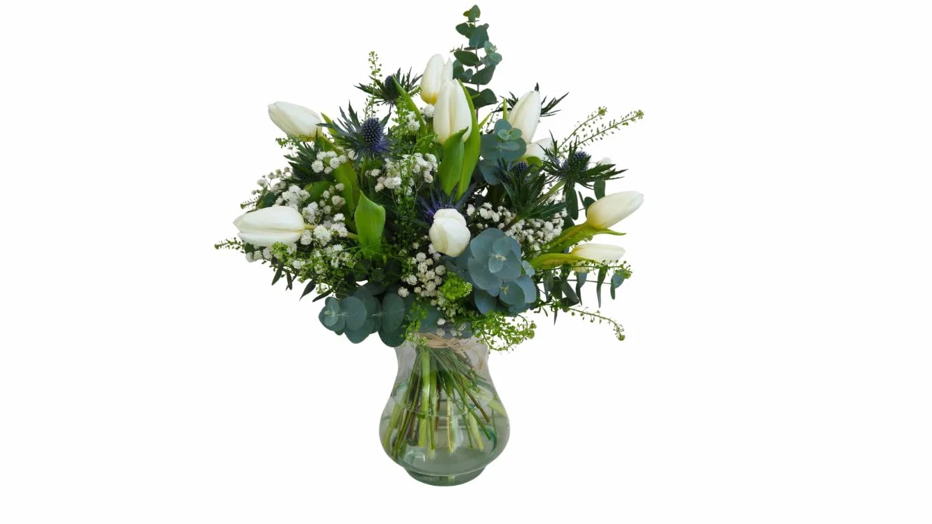 FLORES SOLIDARIAS - Ramo De Tulipanes Naturales - Ramo De Flores - Tulipanes con Cardo - Ramos De Flores Naturales A Domicilio - Regalos San Valentin - Envio 24H