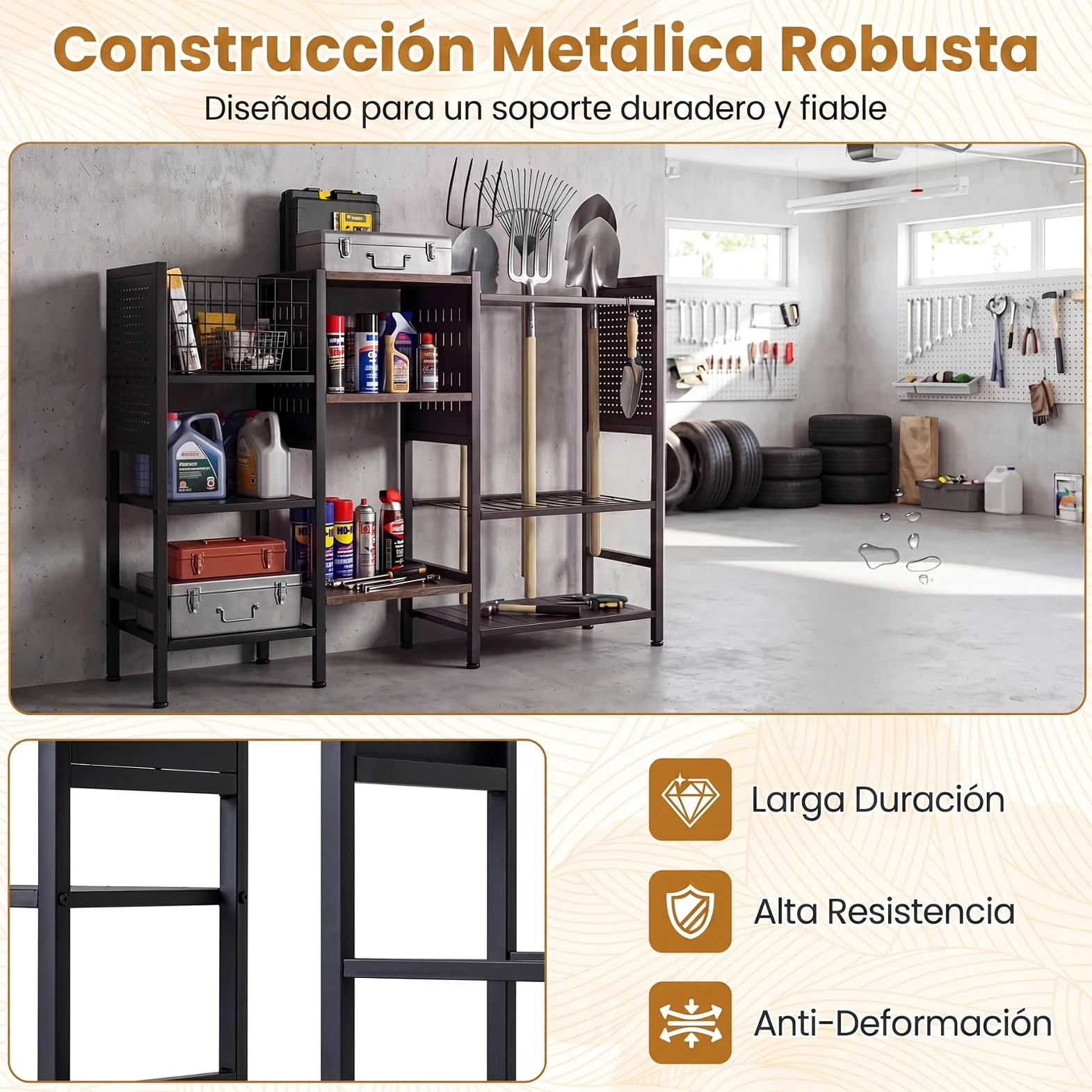 COSTWAY Organizador Herramientas de Jardín, 66 Ranuras, 100 x 29 x 80 cm | Estantería de Metal, Paneles Perforados, Ganchos, Soporte para Herramientas para Garaje, Taller, Escobas de Mango Largo