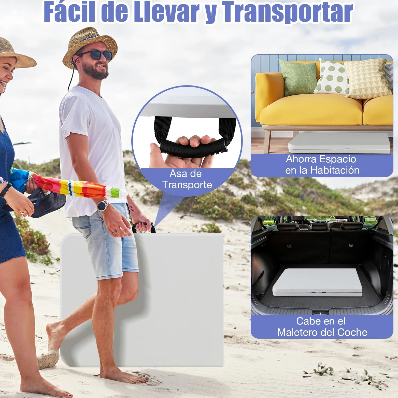 GYMAX Mesa Rectangular Plegable, Mesa de Comedor Exterior e Interior de HDPE, con Patas de Metal, Almohadillas Antideslizantes, para Camping, Picnic, Jardín, Playa, 180 x 75 x 73,5 cm, Blanco