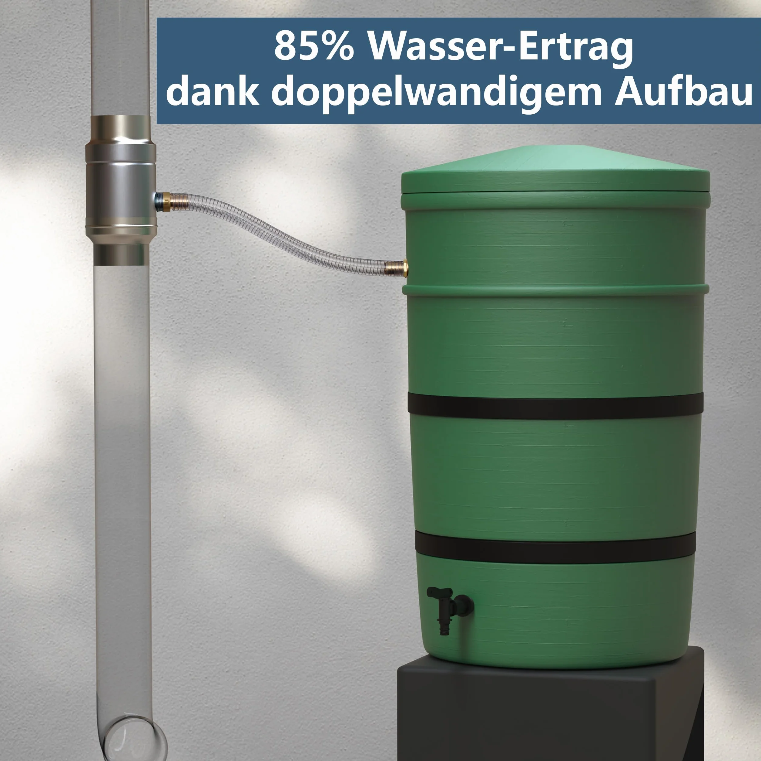 IGarden Colector de agua de lluvia de 100 mm con conector de manguera y barril de 45 cm para el tubo de bajada, chapa de acero galvanizado + colector de lluvia de aluminio de doble pared, colector de